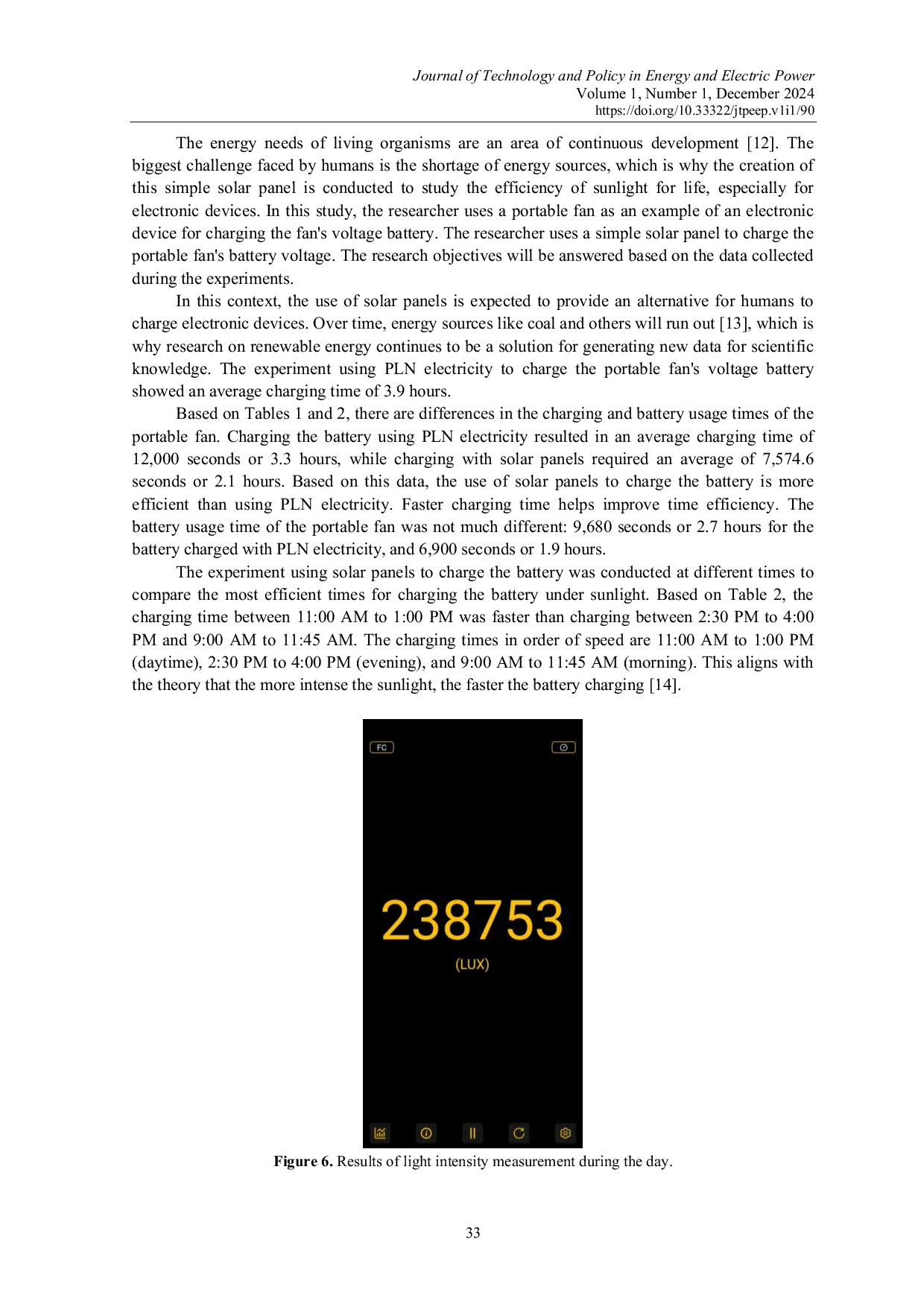 JURIS Comparison of Charging and Usage Efficiency of Portable Fan Batteries Using Grid Electricity and Solar Panels at Different Times