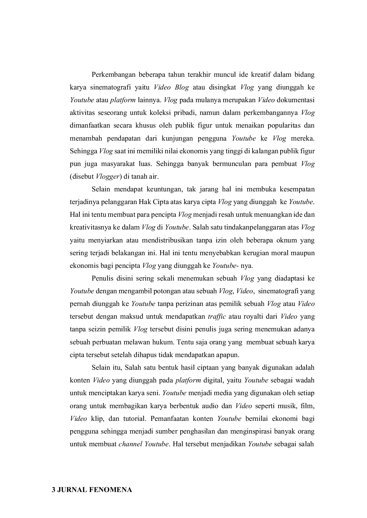 JURIS Perlindungan Hukum Hak Cipta Bagi Vlogger Dan Youtuber Di Indonesia