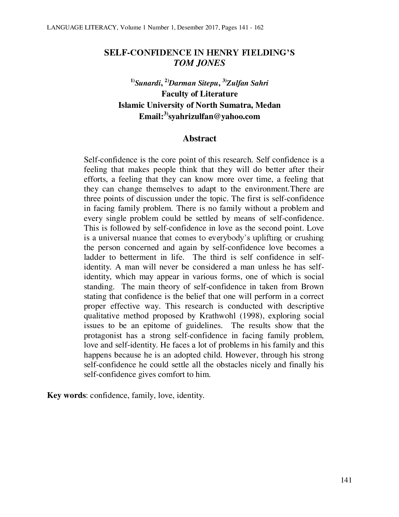 juris Self Confidence in Henry Fielding s Tom Jones