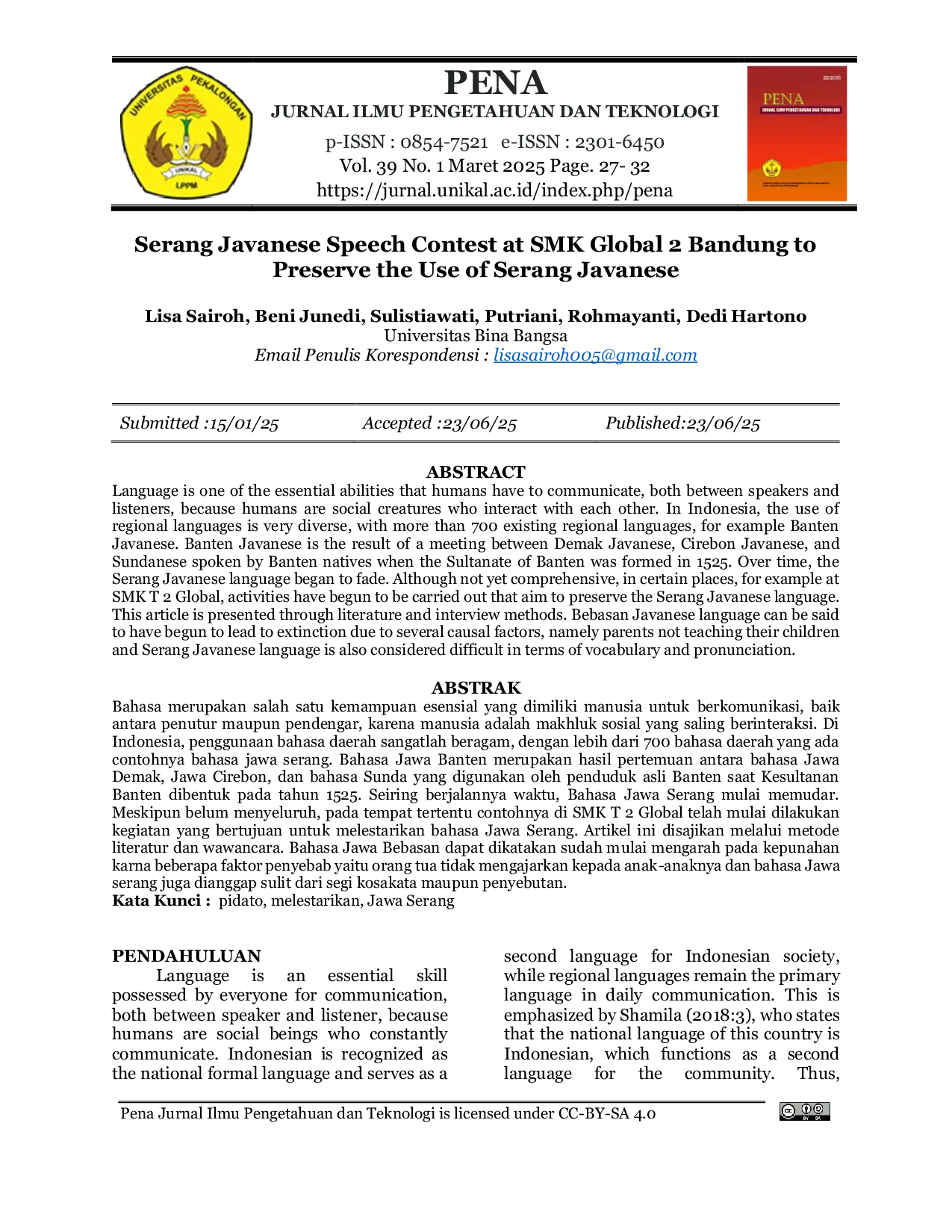 JURIS Serang Javanese Speech Contest at SMK Global 2 Bandung to Preserve the Use of Serang Javanese