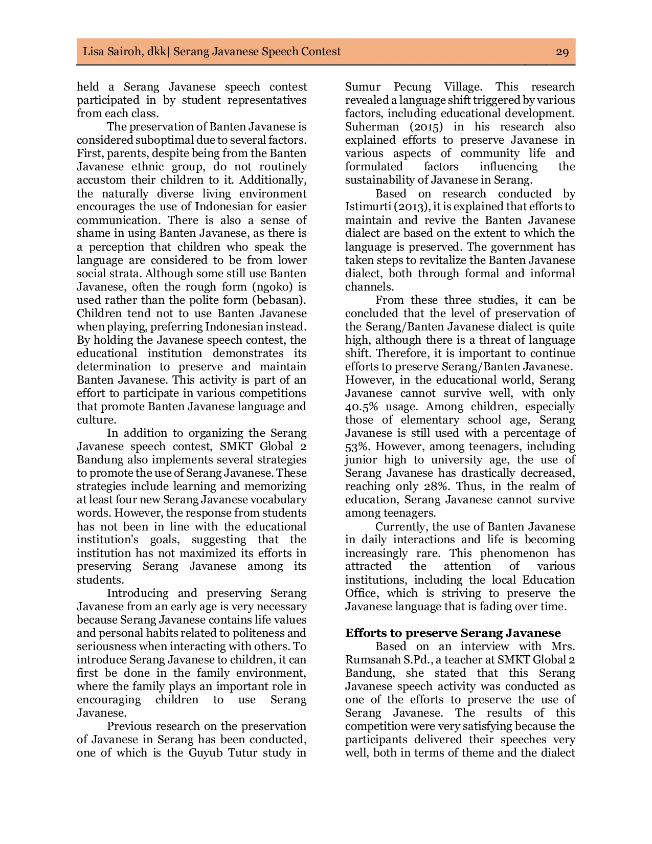 JURIS Serang Javanese Speech Contest at SMK Global 2 Bandung to Preserve the Use of Serang Javanese