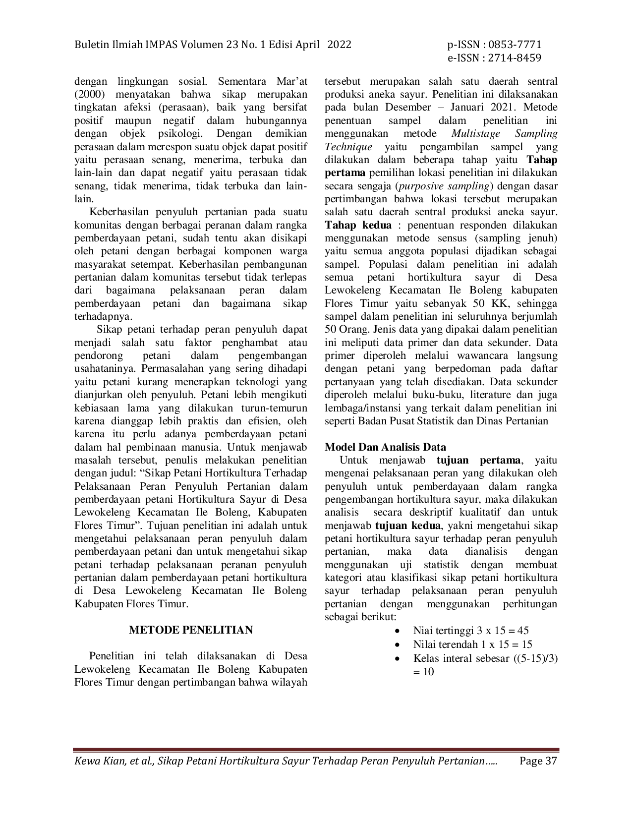 JURIS Sikap Petani Hortikultura Sayur Terhadap Peran Penyuluh Pertanian Dalam Pemberdayaan Petani Di Desa Lewokeleng Kecamatan Ile Boleng Kabupaten Flores Timur