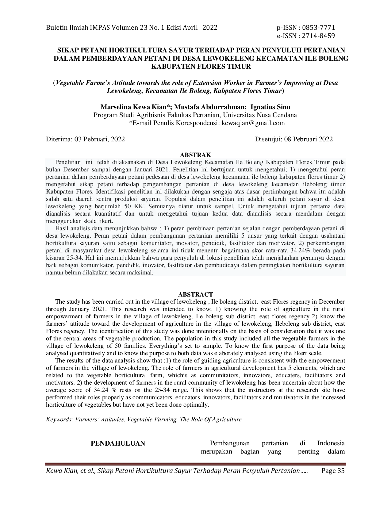 JURIS Sikap Petani Hortikultura Sayur Terhadap Peran Penyuluh Pertanian Dalam Pemberdayaan Petani Di Desa Lewokeleng Kecamatan Ile Boleng Kabupaten Flores Timur