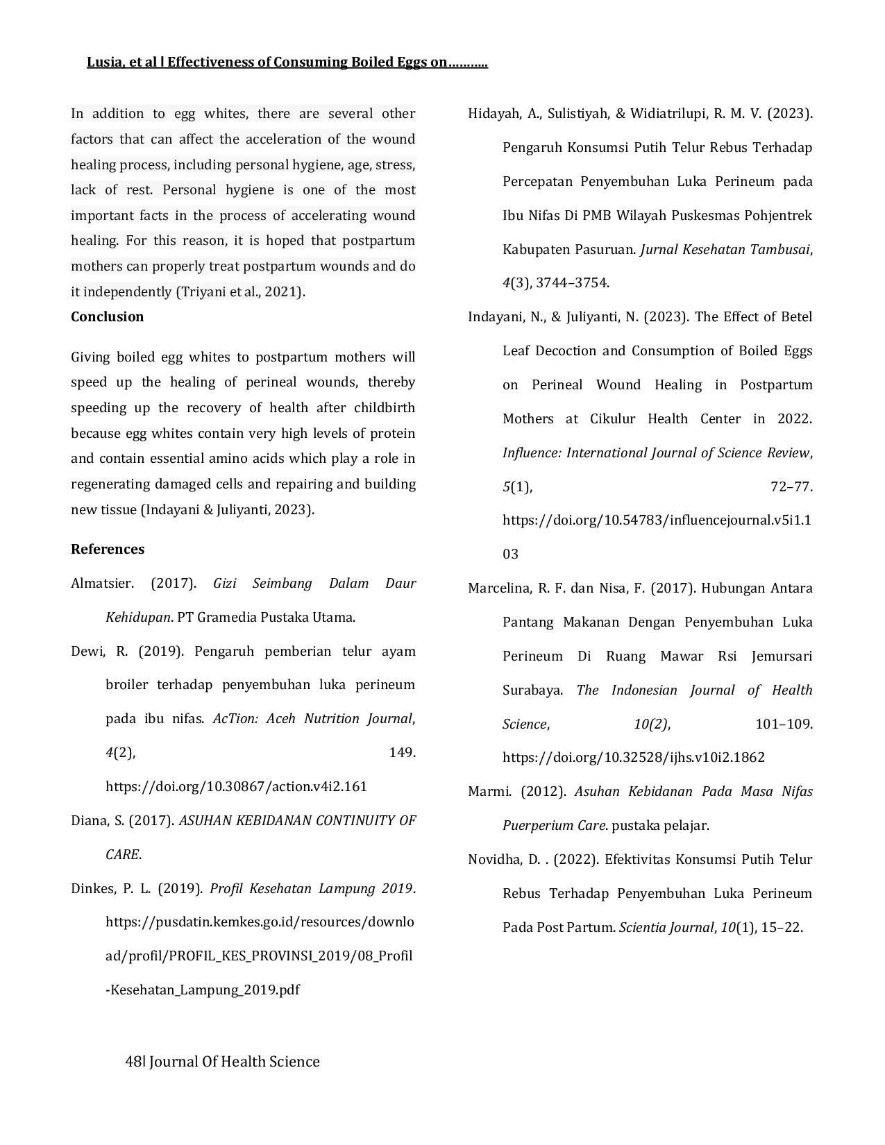 JURIS E Effectiveness of Consuming Boiled Eggs on Healing Time Perennial Wounds in Postpartum Mothers