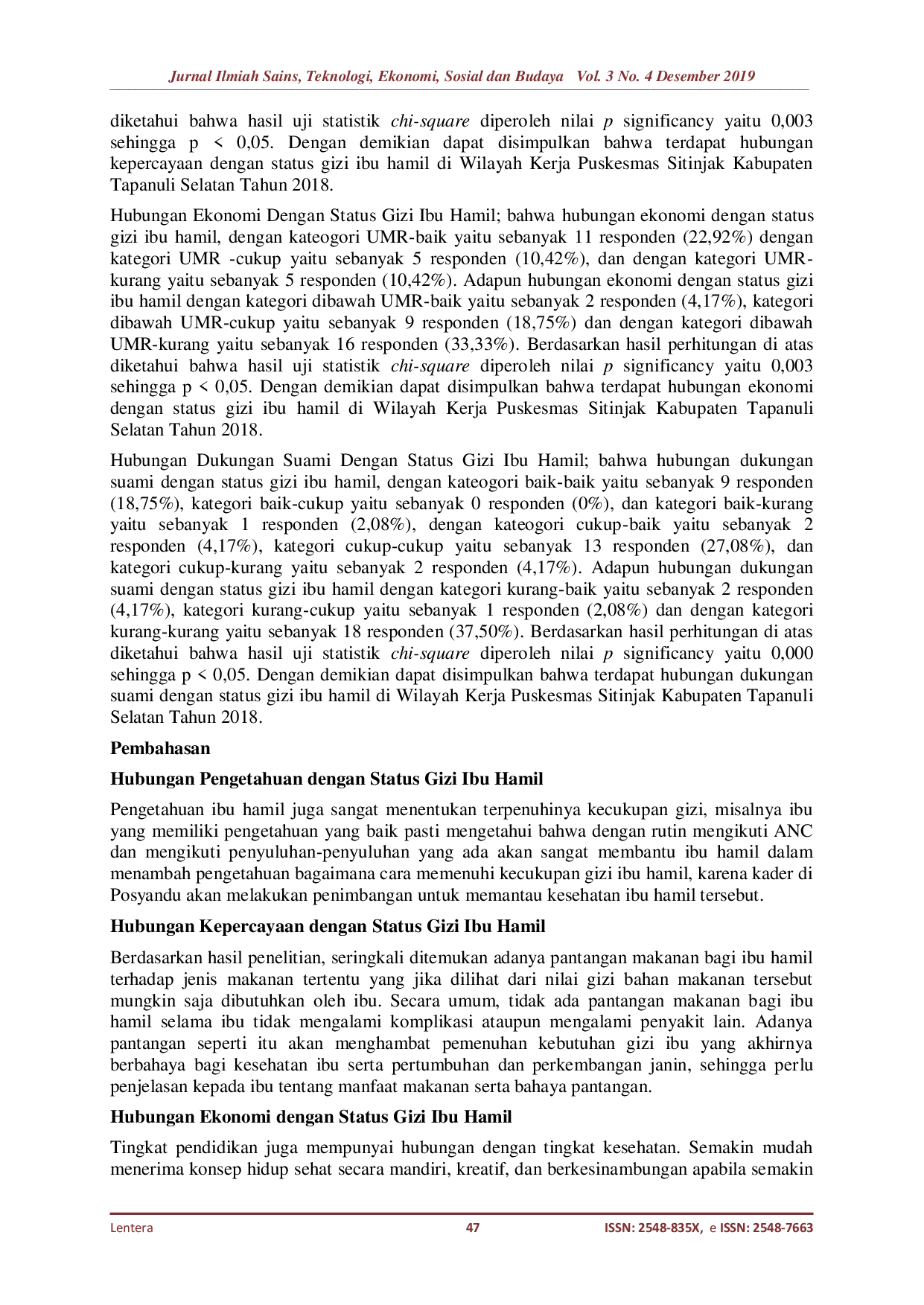 JURIS Analisis Faktor Yang Berhubungan Dengan Status Gizi Ibu Hamil Di Wilayah Kerja Puskesmas Sitinjak Kabupaten Tapanuli Selatan