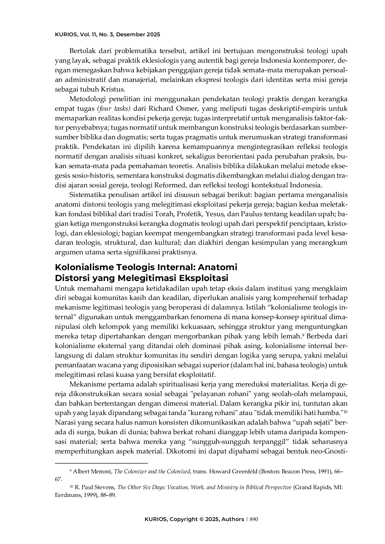 JURIS Upah yang layak sebagai praktik eklesiologis Sebuah konstruksi teologi kerja untuk gereja Indonesia kontemporer