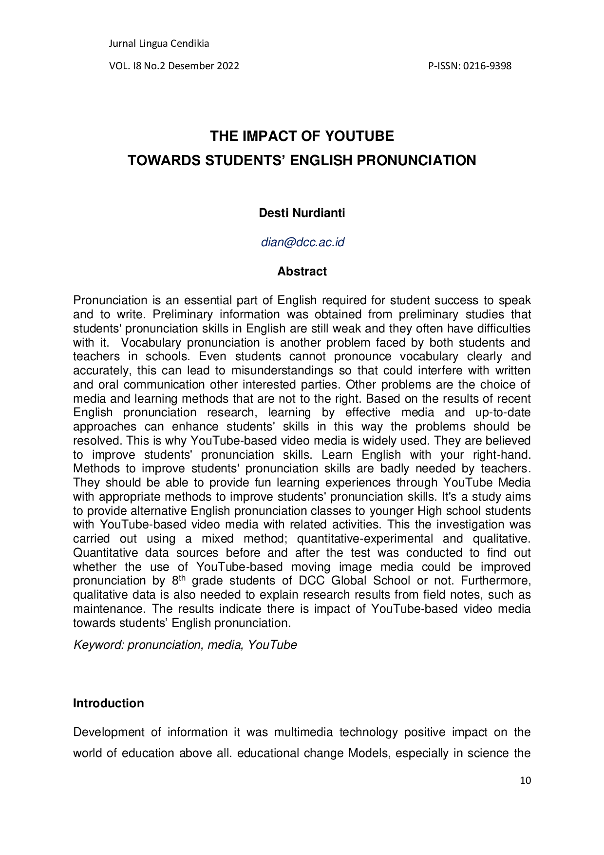 JURIS The Impact of YouTube Towards Students English Pronunciation