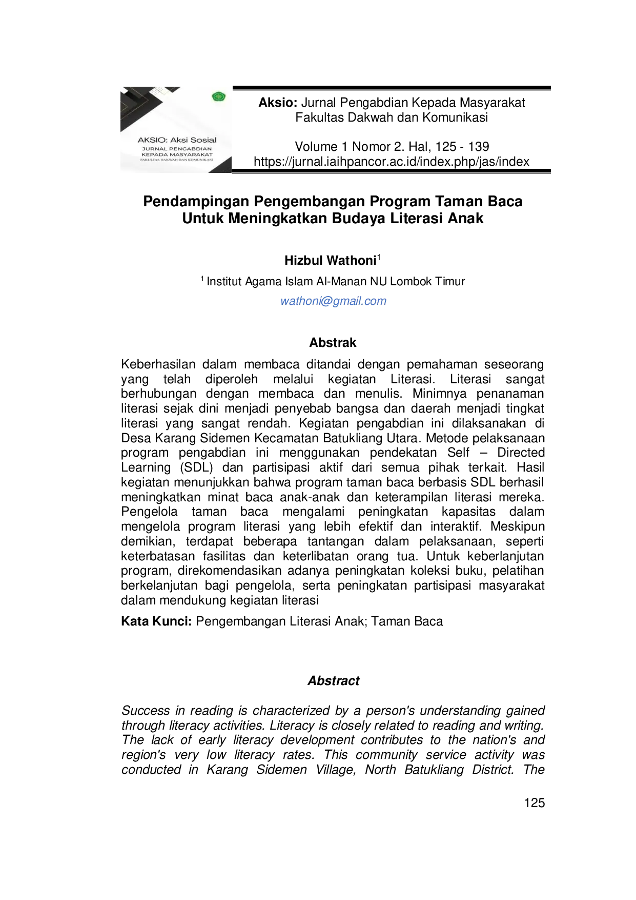 juris Pendampingan Pengembangan Program Taman Baca Untuk Meningkatkan Budaya Literasi Anak