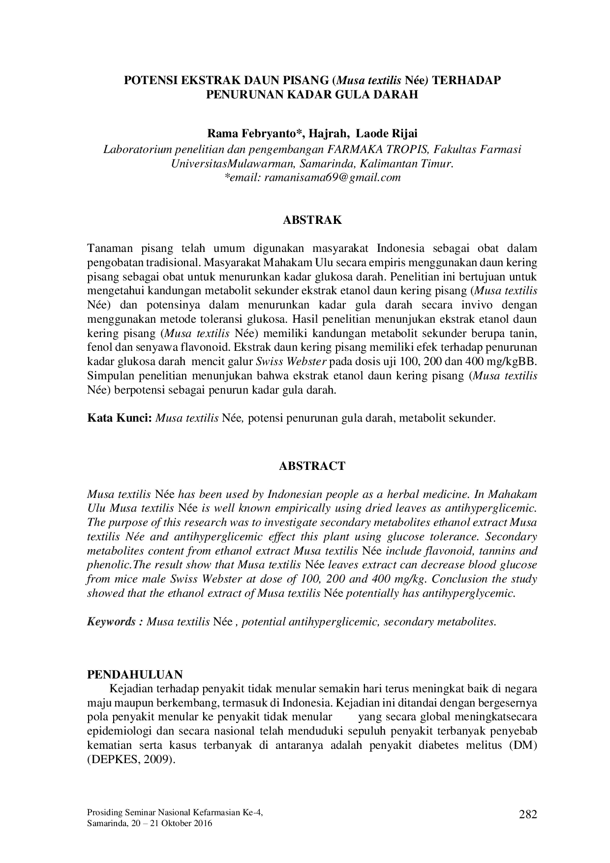 JURIS Potential of Banana Leaf Musa textilis N e Extract in Reducing Blood Sugar Levels