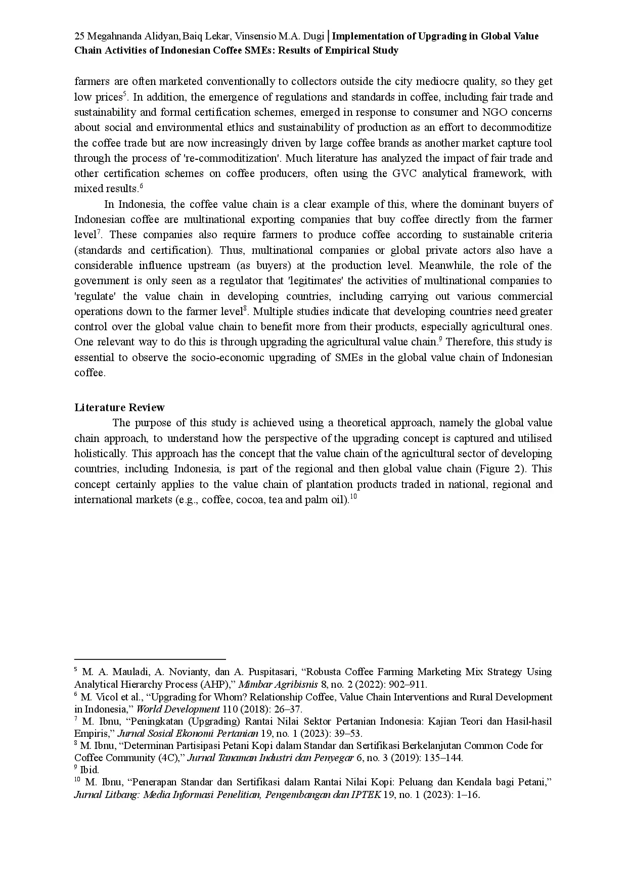 juris Implementasi Peningkatan dalam Aktivitas Rantai Nilai Global oleh UKM Kopi Indonesia Hasil Studi Empiris