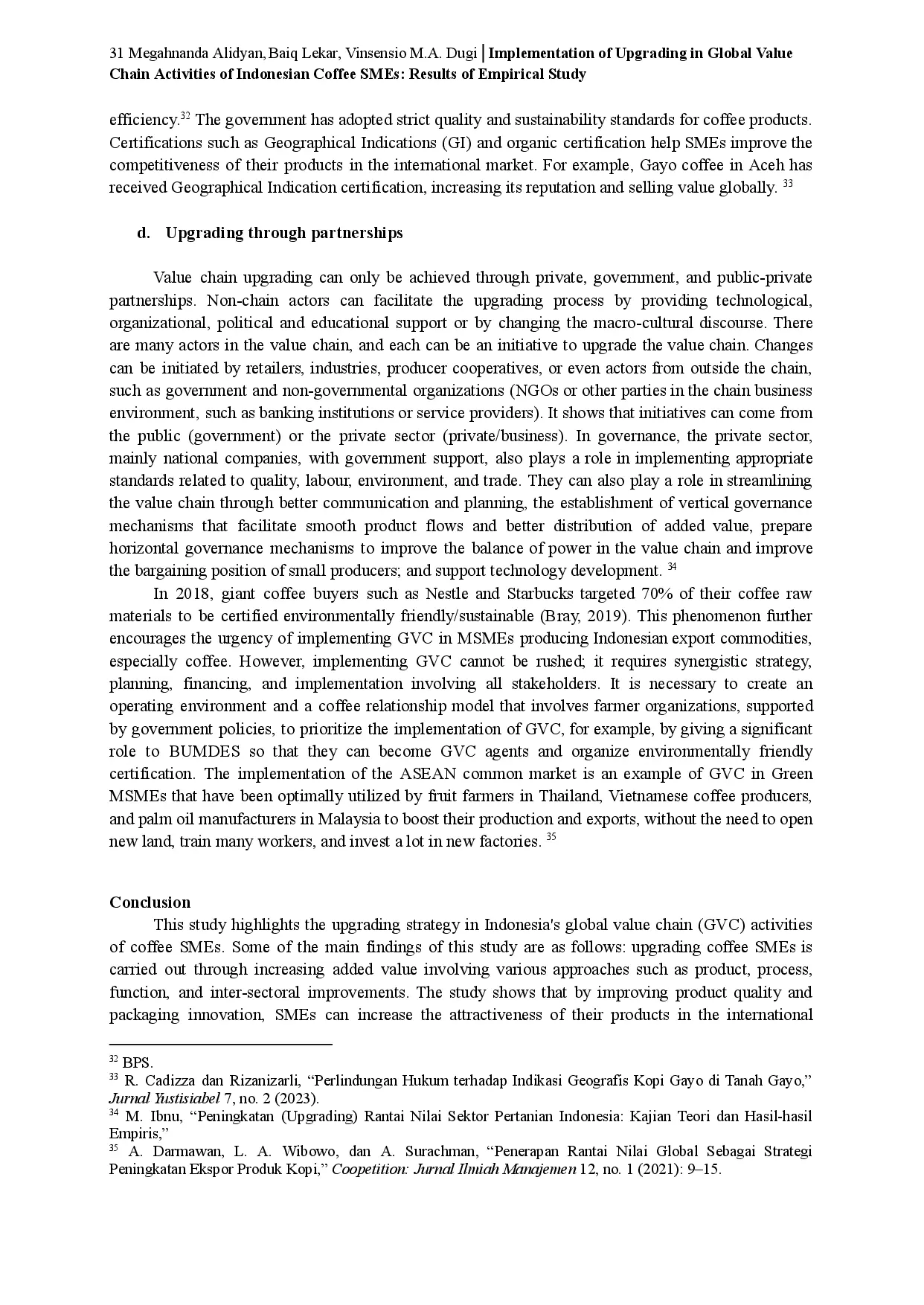 juris Implementasi Peningkatan dalam Aktivitas Rantai Nilai Global oleh UKM Kopi Indonesia Hasil Studi Empiris