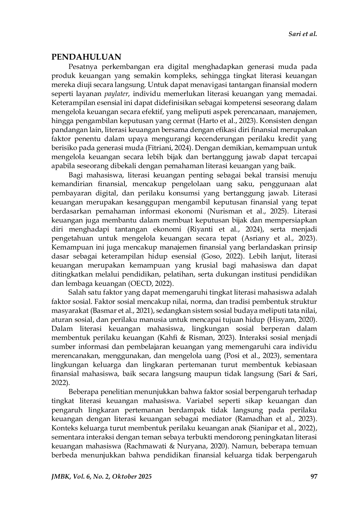 JURIS Pengaruh Faktor Sosial dan Ekonomi Terhadap Tingkat Literasi Keuangan Mahasiswa