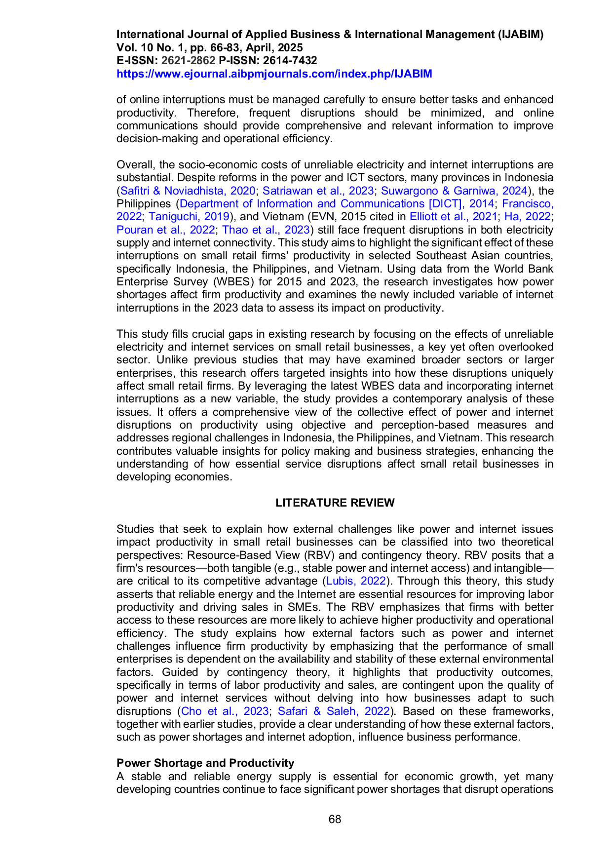 JURIS The Effect of Power and Internet Challenges on the Productivity of Small Enterprises in Southeast Asia An Empirical Analysis