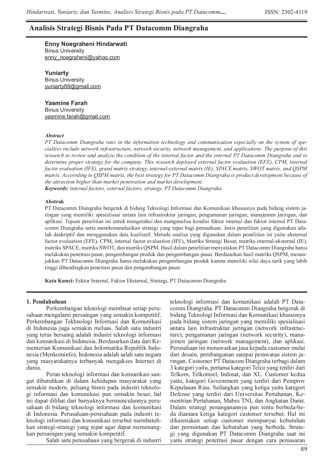 JURIS Analisis Strategi Bisnis Pada PT Datacomm Diangraha