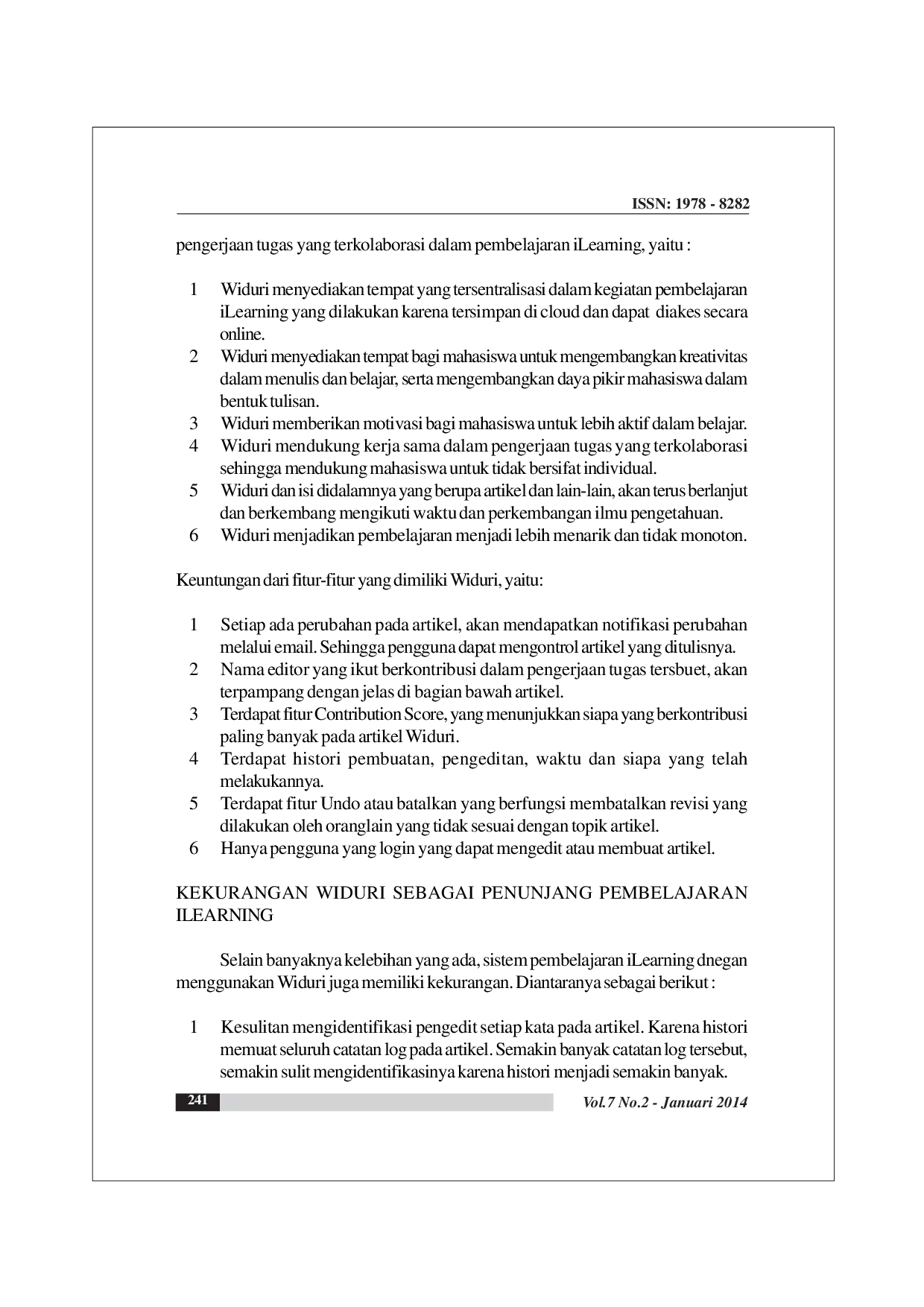 JURIS Pemanfaatan Widuri Sebagai Media Pengerjaan Tugas Yang Terkolaborasi Dalam Mendukung Kegiatan iLearning Pada Perguruan Tinggi