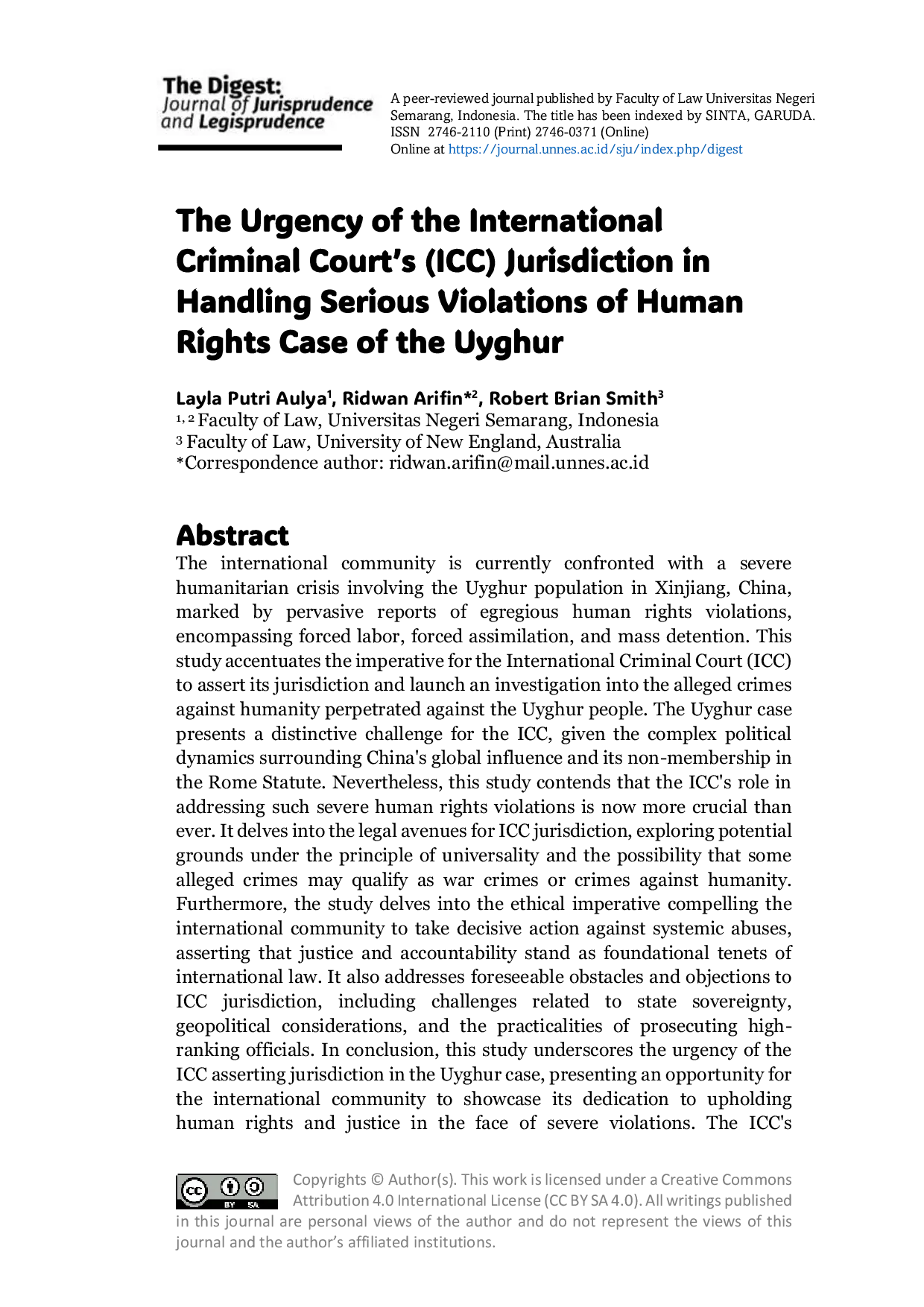 JURIS The Urgency of the International Criminal Court s ICC Jurisdiction in Handling Serious Violations of Human Rights Case of the Uyghur