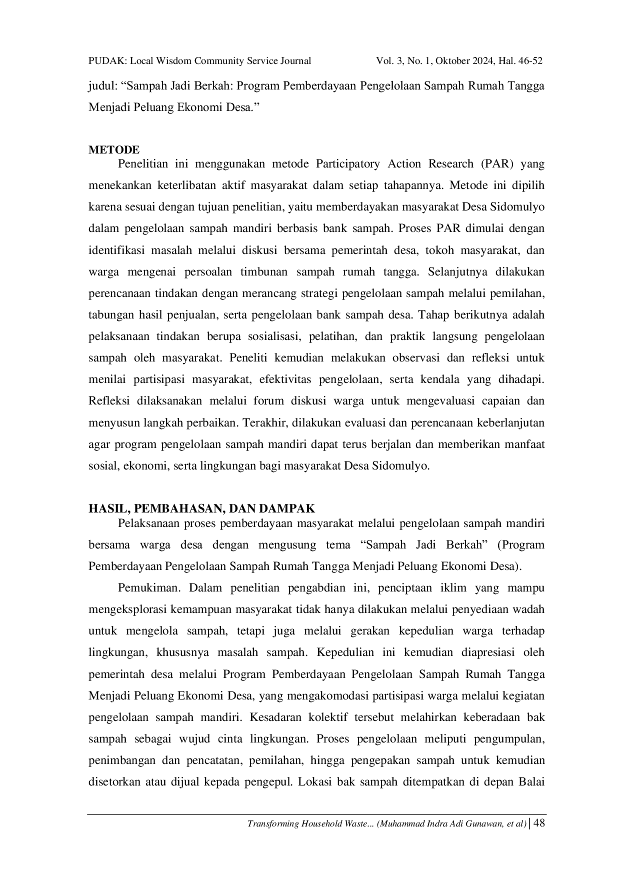 JURIS Transforming Household Waste into Economic Opportunities A Community Based Empowerment Program in Rural Villages