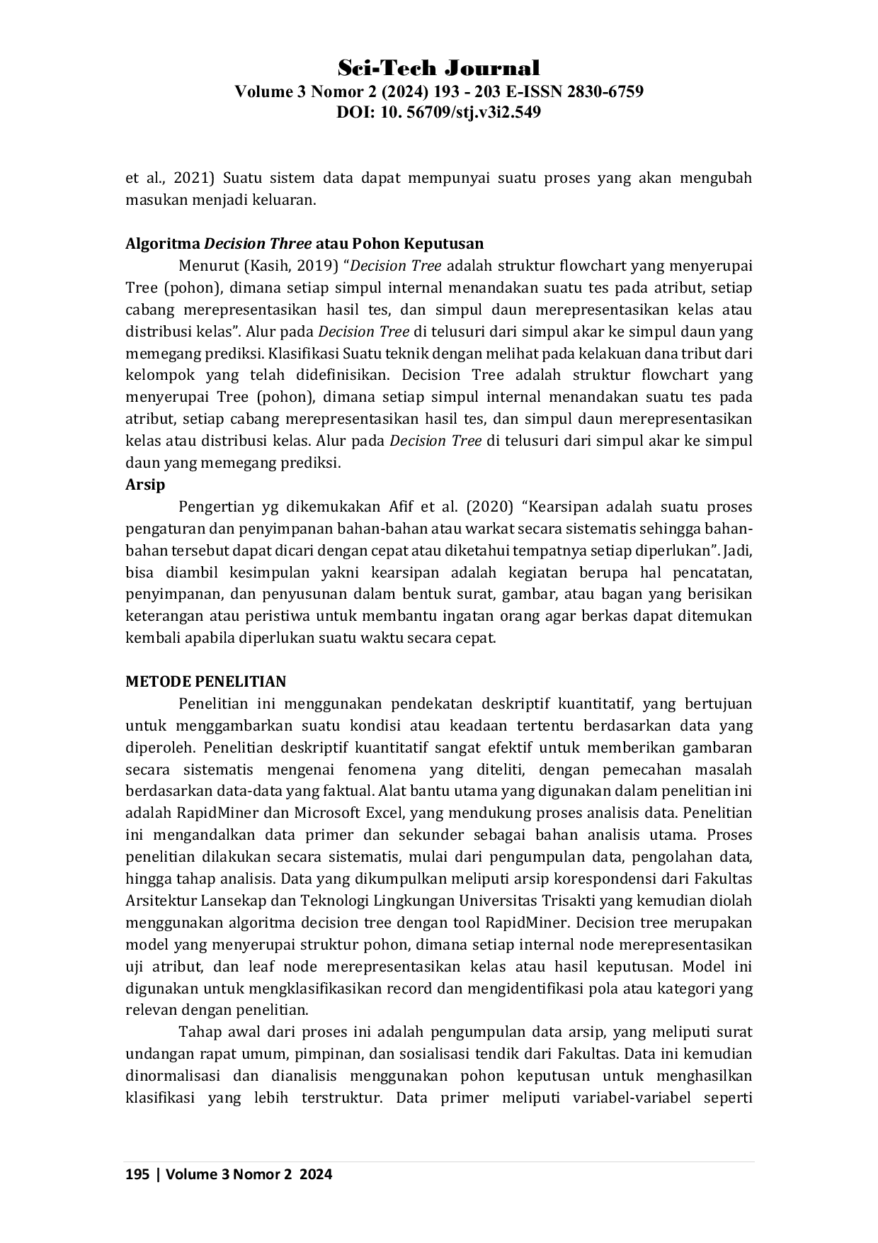 JURIS Analisis Pengelolaan Kearsipan Menggunakan Algoritma Machine Learning pada Fakultas Arsitektur Lansekap dan Teknologi Lingkungan Universitas Trisakti