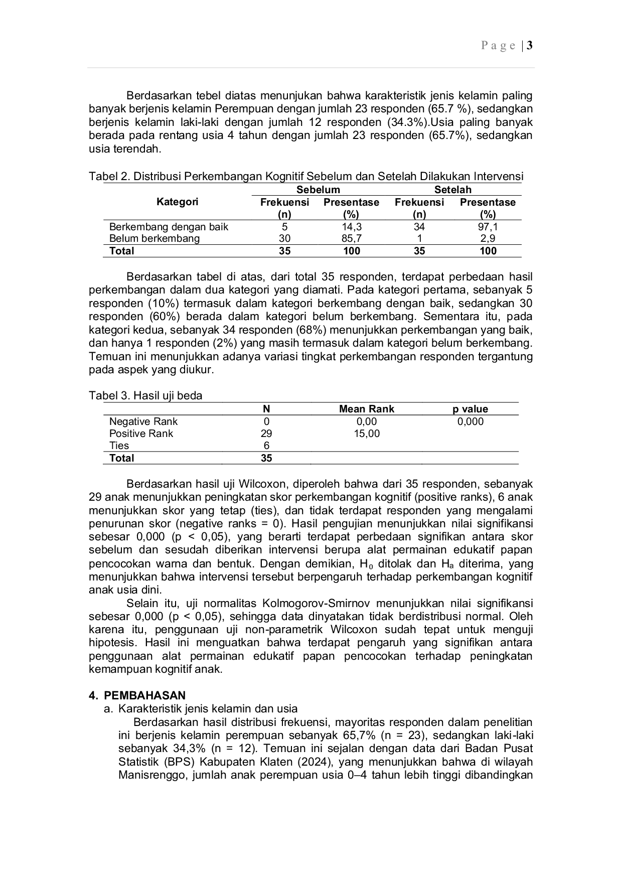 JURIS Permainan Edukatif Papan Pencocokan Warna dan Bentuk Berpengaruh Terhadap Perkembangan Kognitif Pada Anak Usia Dini