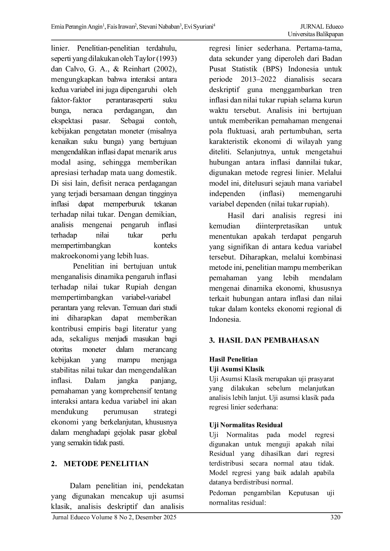 JURIS Pengaruh Inflasi Terhadap Nilai Tukar Rupiah Di Indonesia