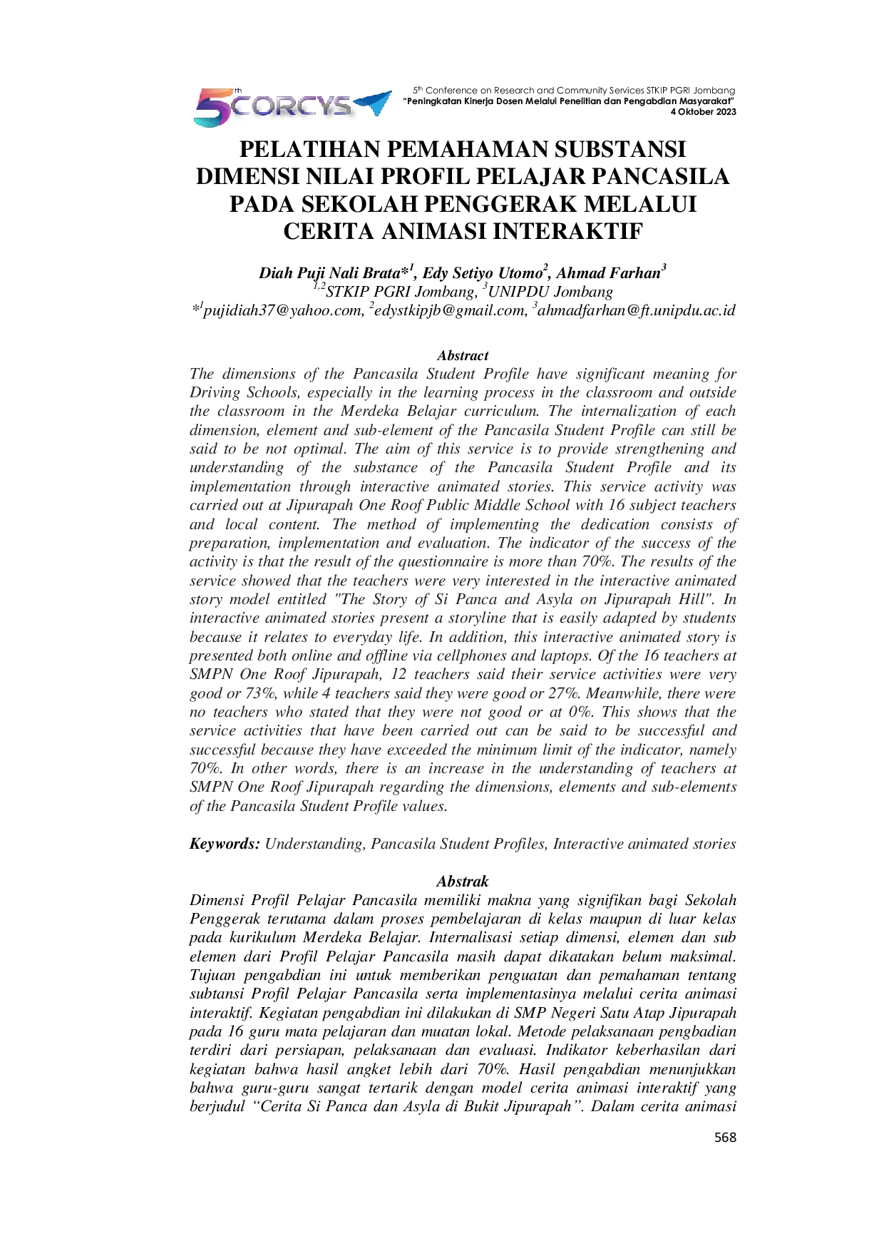 JURIS Pelatihan Pemahaman Substansi Dimensi Nilai Profil Pelajar Pancasila Pada Sekolah Penggerak Melalui Cerita Animasi Interaktif