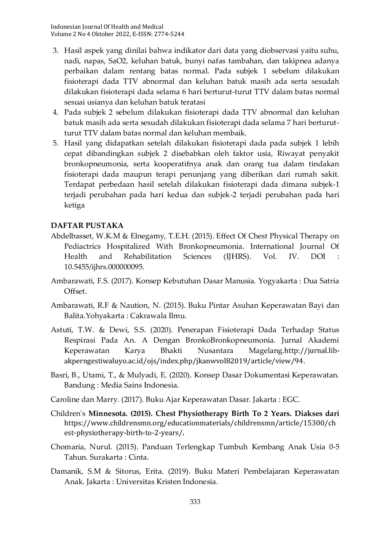 JURIS Penerapan Fisioterapi Dada Pada Anak Dengan Bronkopneumonia Di Rsud Arjawinangun