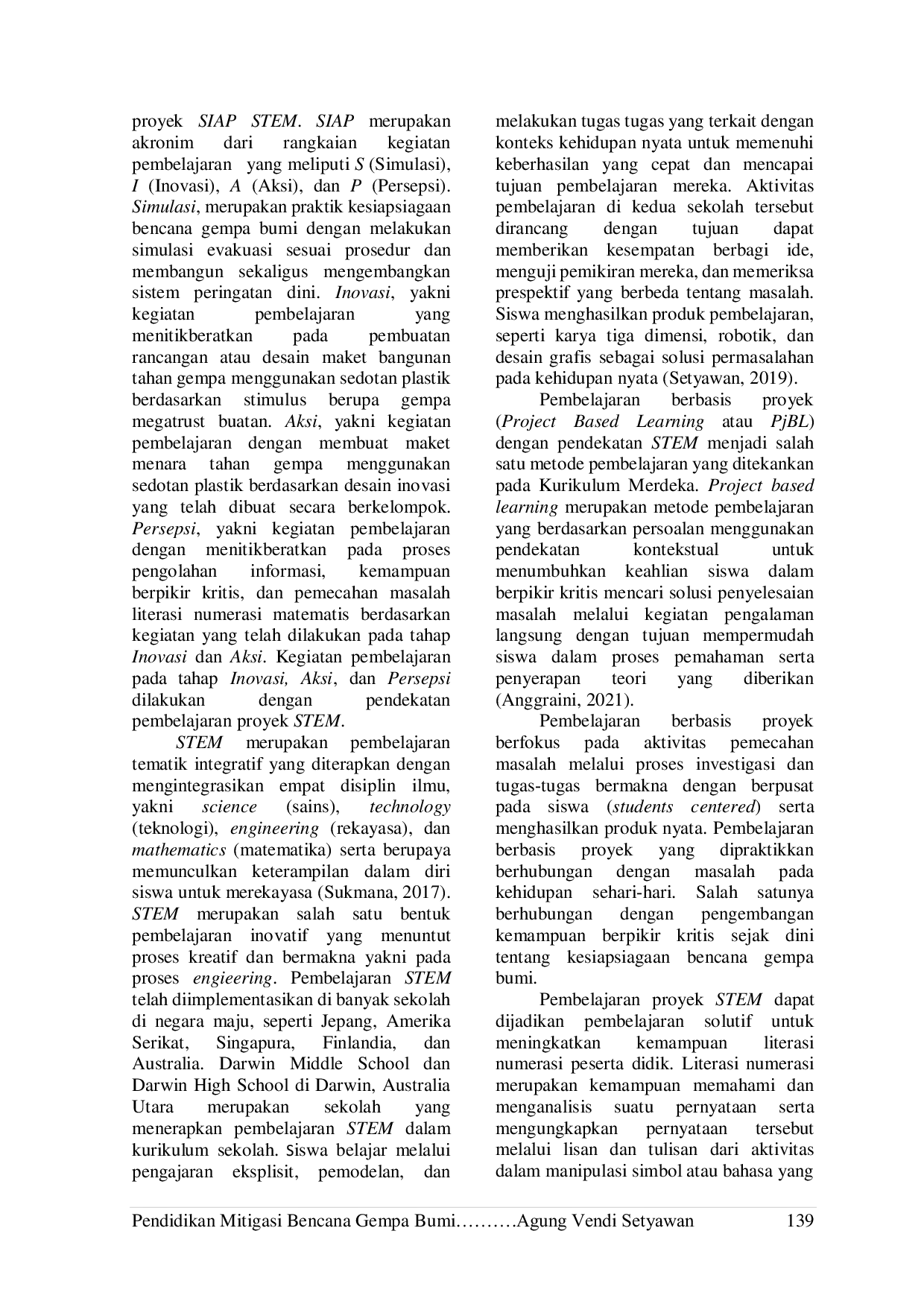 JURIS Pendidikan Mitigasi Bencana Gempa Bumi Melalui Pembelajaran Berbasis Proyek Siap Stem