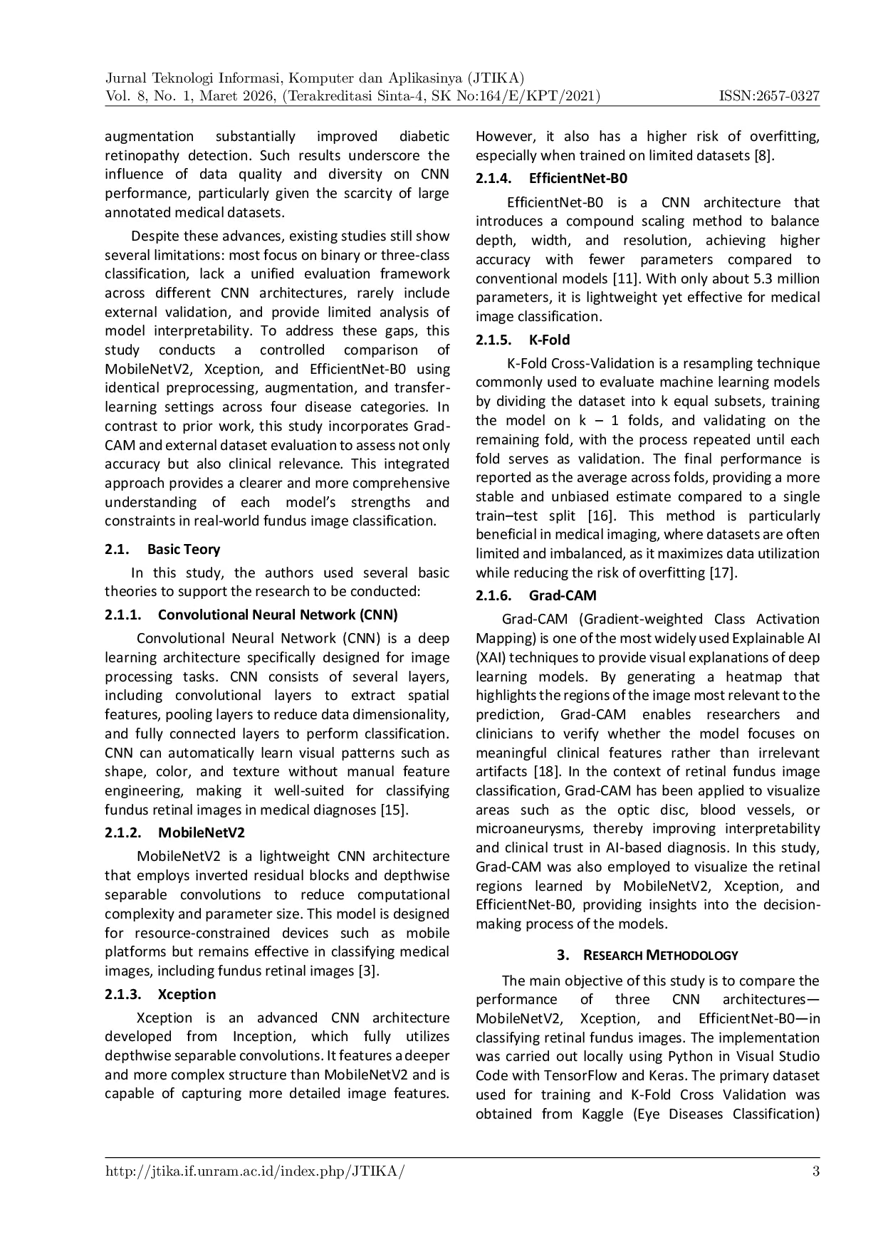 JURIS Eye Disease Classification Using Deep Learning A Comparative Study of MobileNetV2 Xception and EfficientNet B0