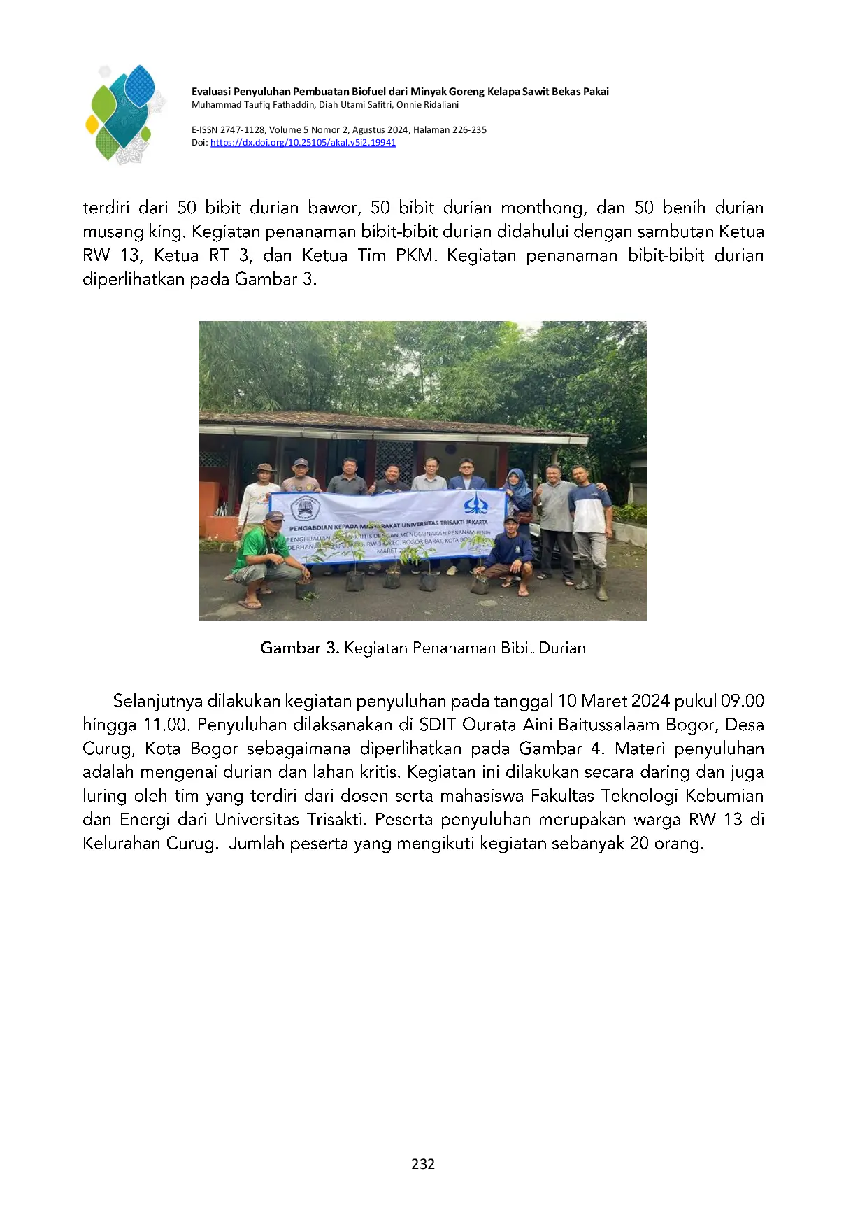 JURIS Penyuluhan Dan Penanaman Bibit Bibit Durian Pada Lahan Kritis Di Desa Curug Kota Bogor