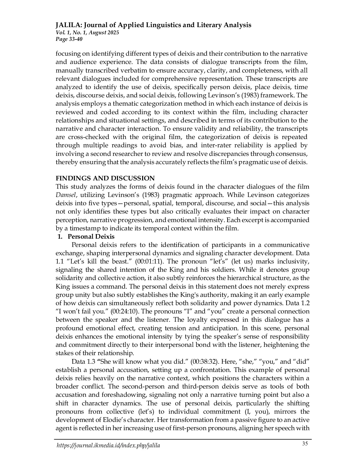 JURIS A Pragmatic Analysis of Deixis in the Film Damsel 2023