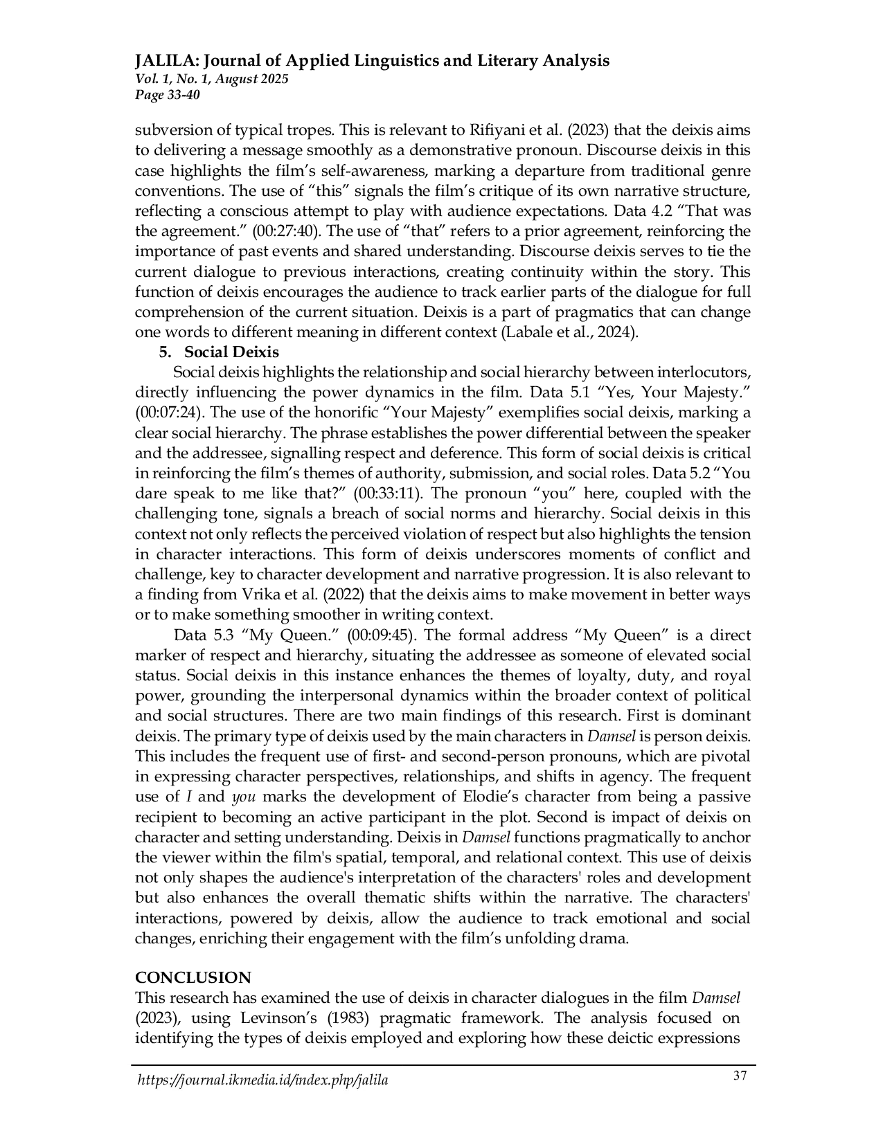 JURIS A Pragmatic Analysis of Deixis in the Film Damsel 2023