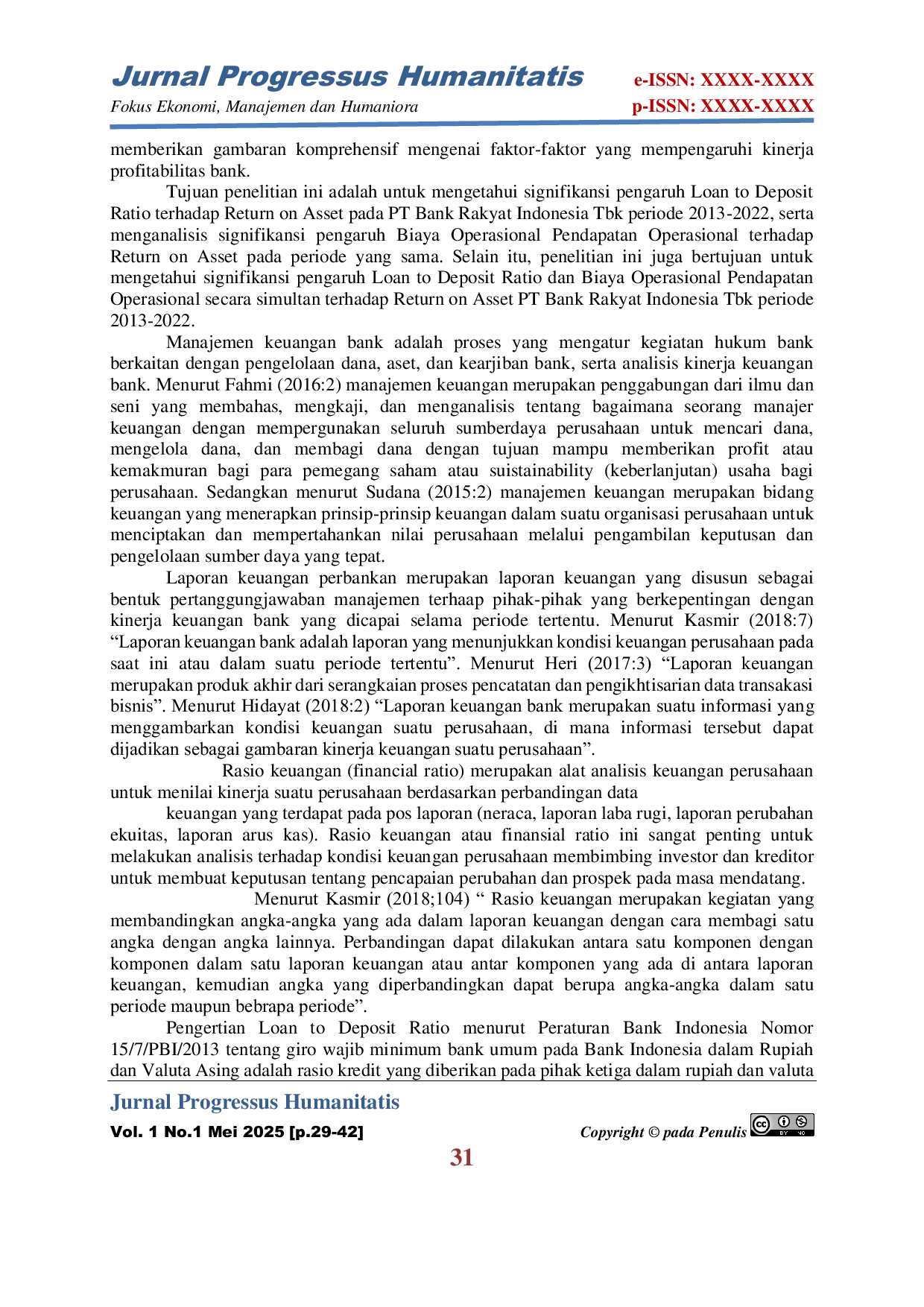 JURIS Pengaruh Loan To Deposit Ratio dan Biaya Operasional Pendapatan Operasional terhadap Return On Asset PT Bank Rakyat Indonesia Tbk Periode 2013 2022