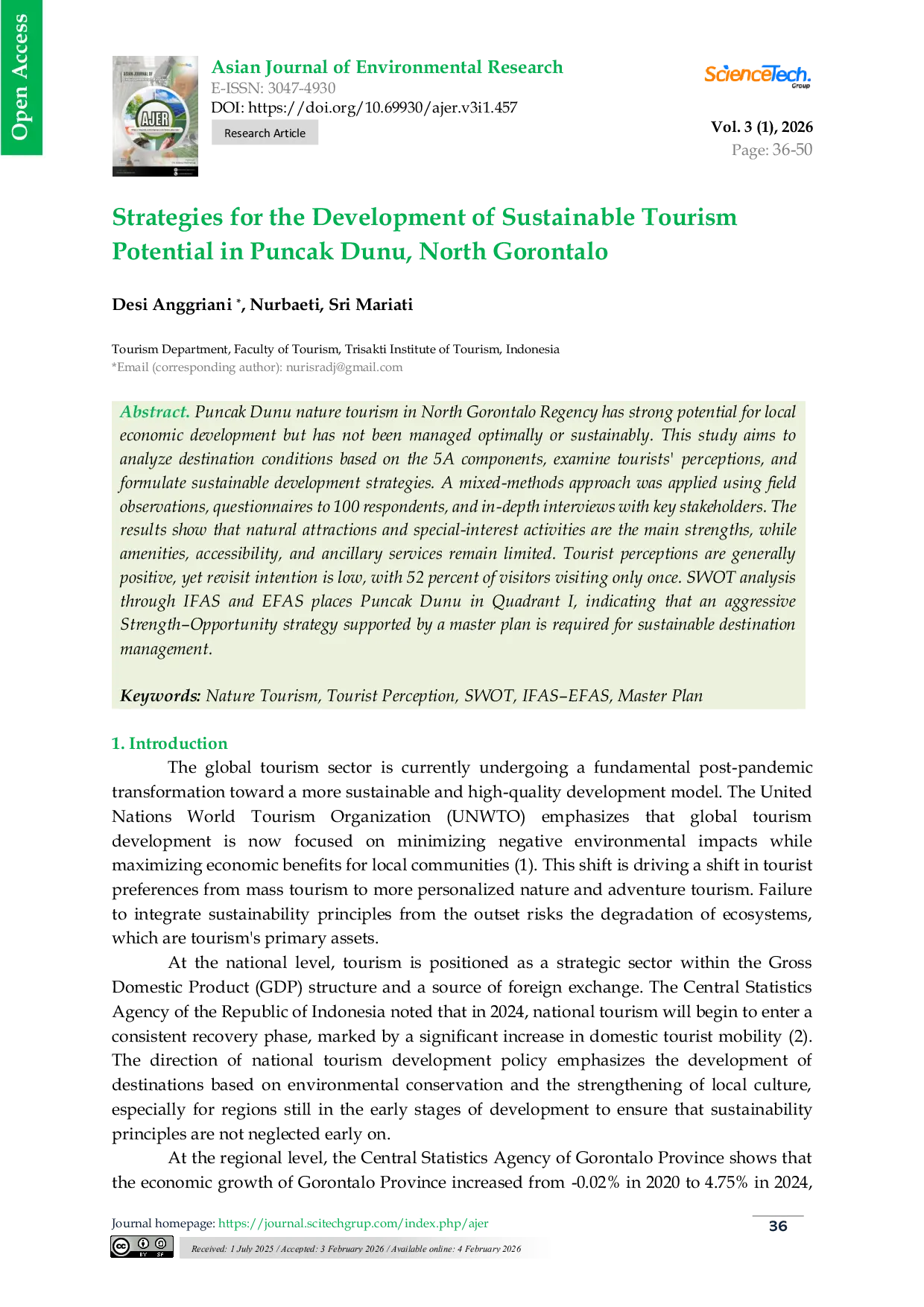 JURIS Strategies for the Development of Sustainable Tourism Potential in Puncak Dunu North Gorontalo