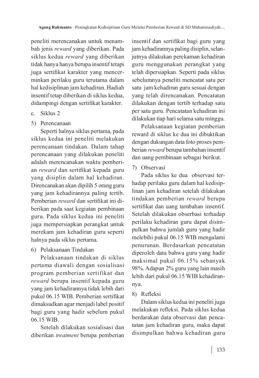 JURIS Peningkatan Kedisiplinan Guru Melalui Pemberian Reward di SD Muhammadiyah Sapen Yogyakarta