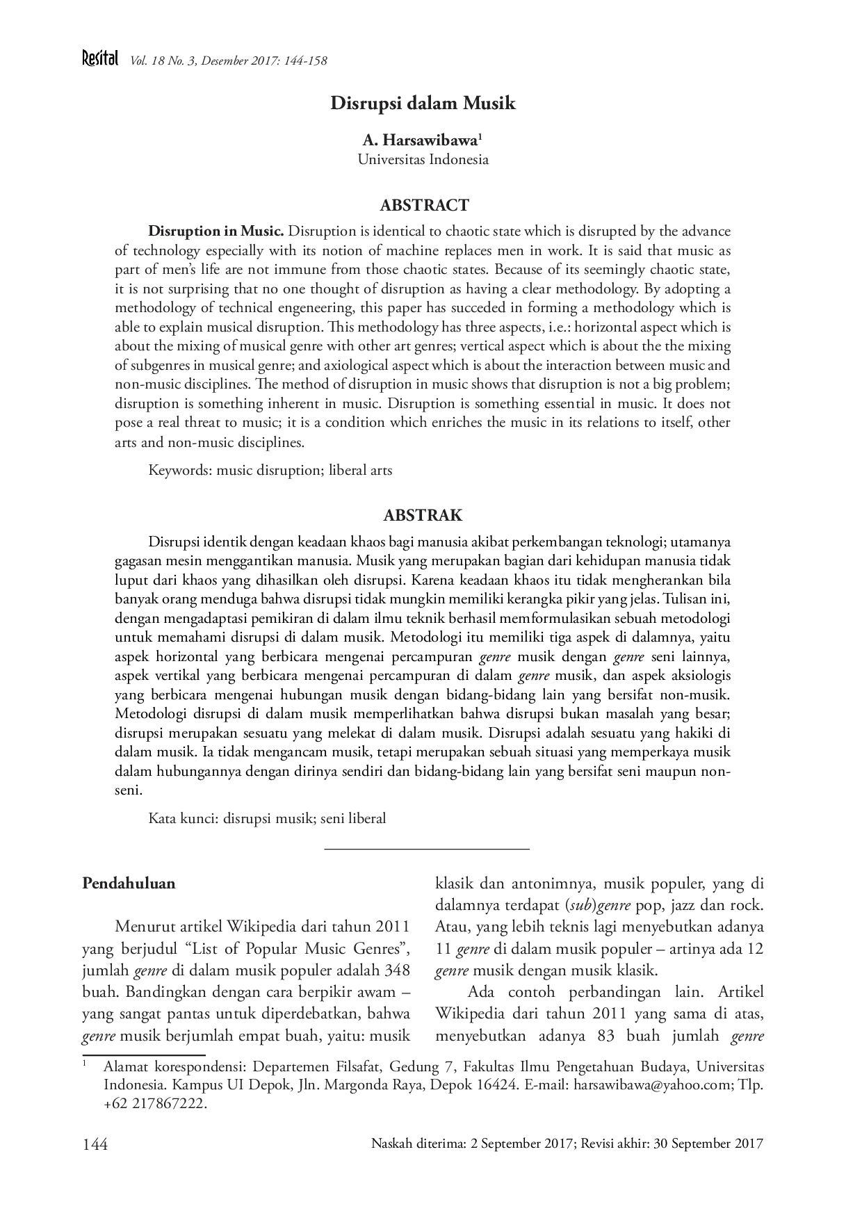 juris Disrupsi dalam Musik