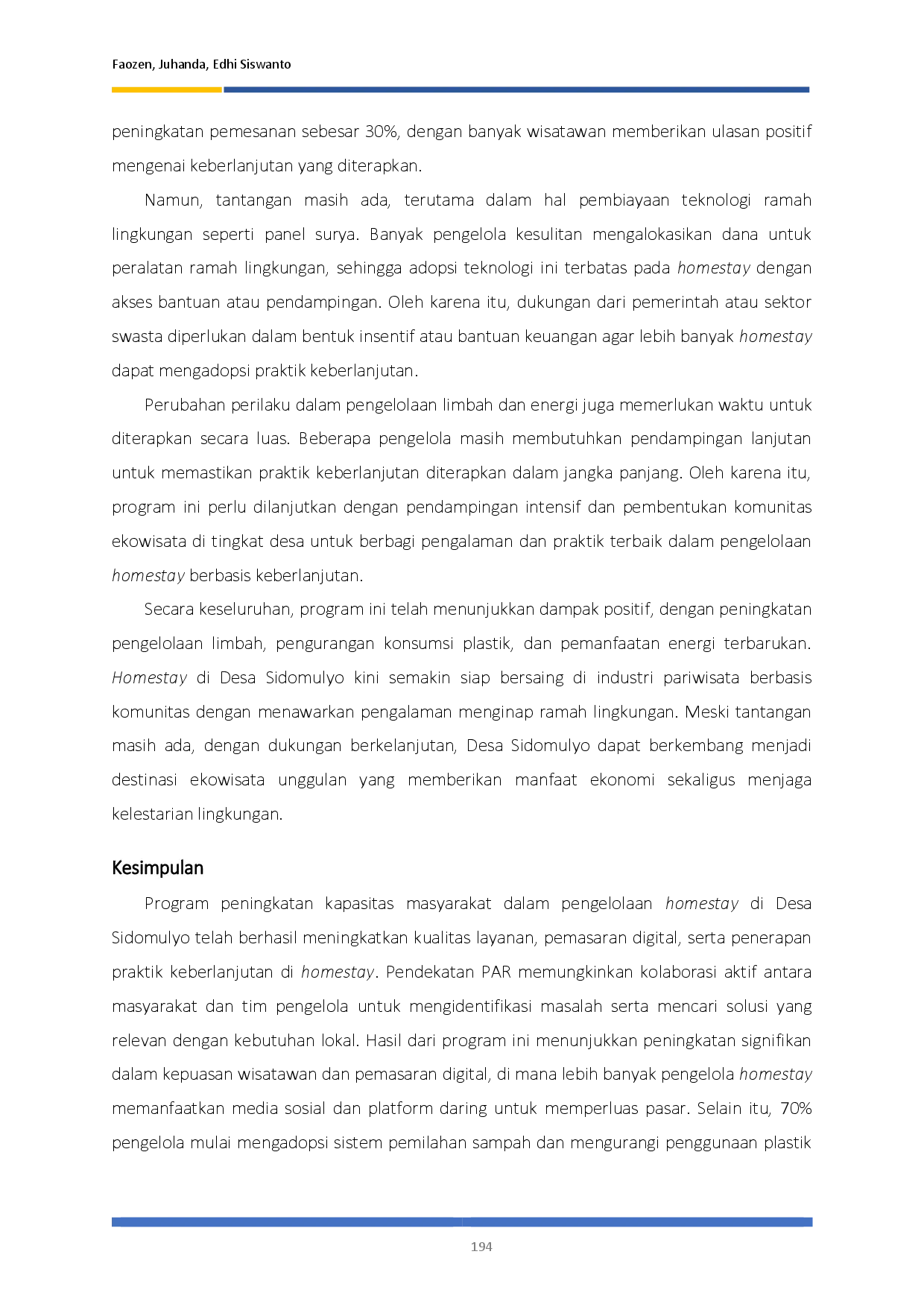 juris Peningkatan Kapasitas Masyarakat dalam Pengelolaan Homestay untuk Wisatawan