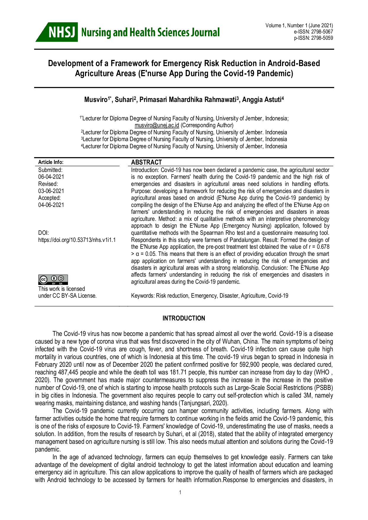 JURIS Development Of A Framework For Emergency Risk Reduction In Android Based Agriculture Areas E Nurse App During The Covid 19 Pandemic