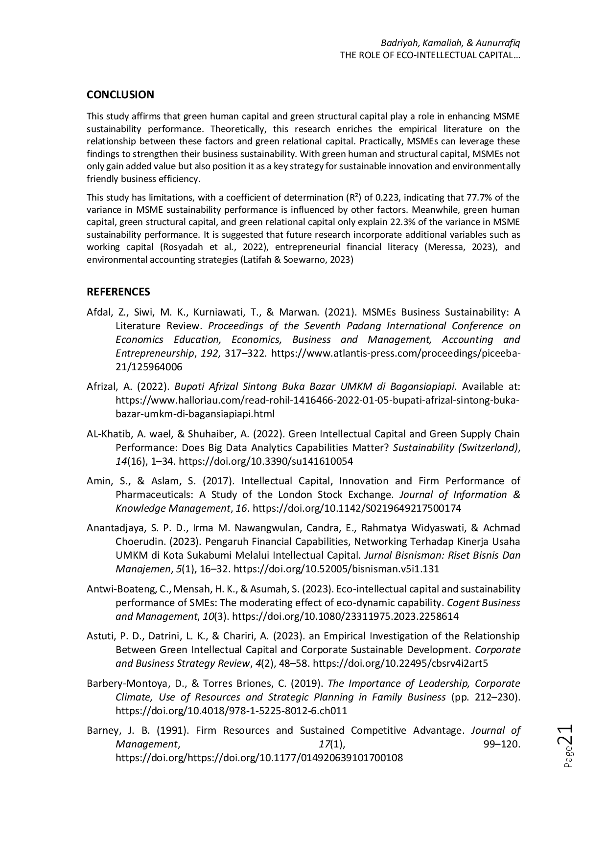 juris The Role of Eco Intellectual Capital for MSME Sustainability