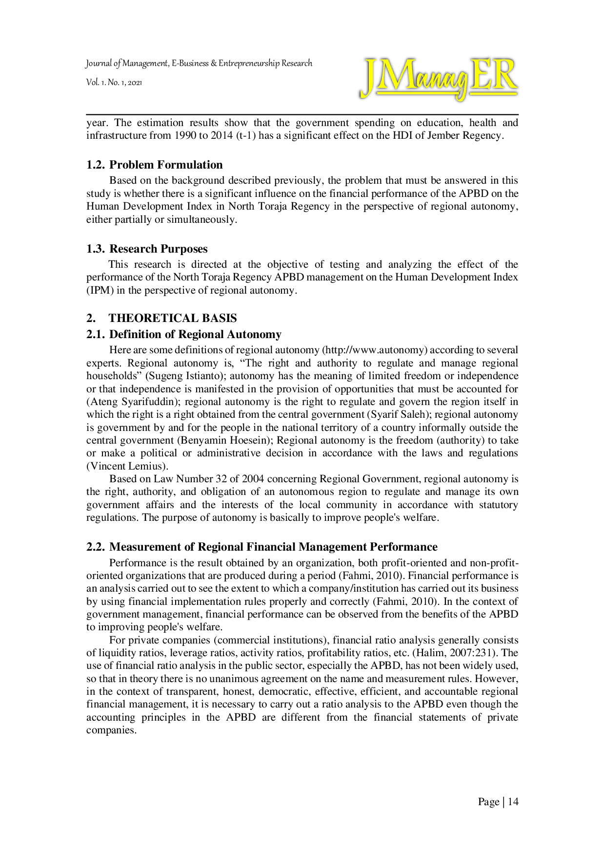 JURIS The Influence of Financial Performance of The APBD on The Human Development Index IPM of Toraja Utara District Perspective Post Expansion
