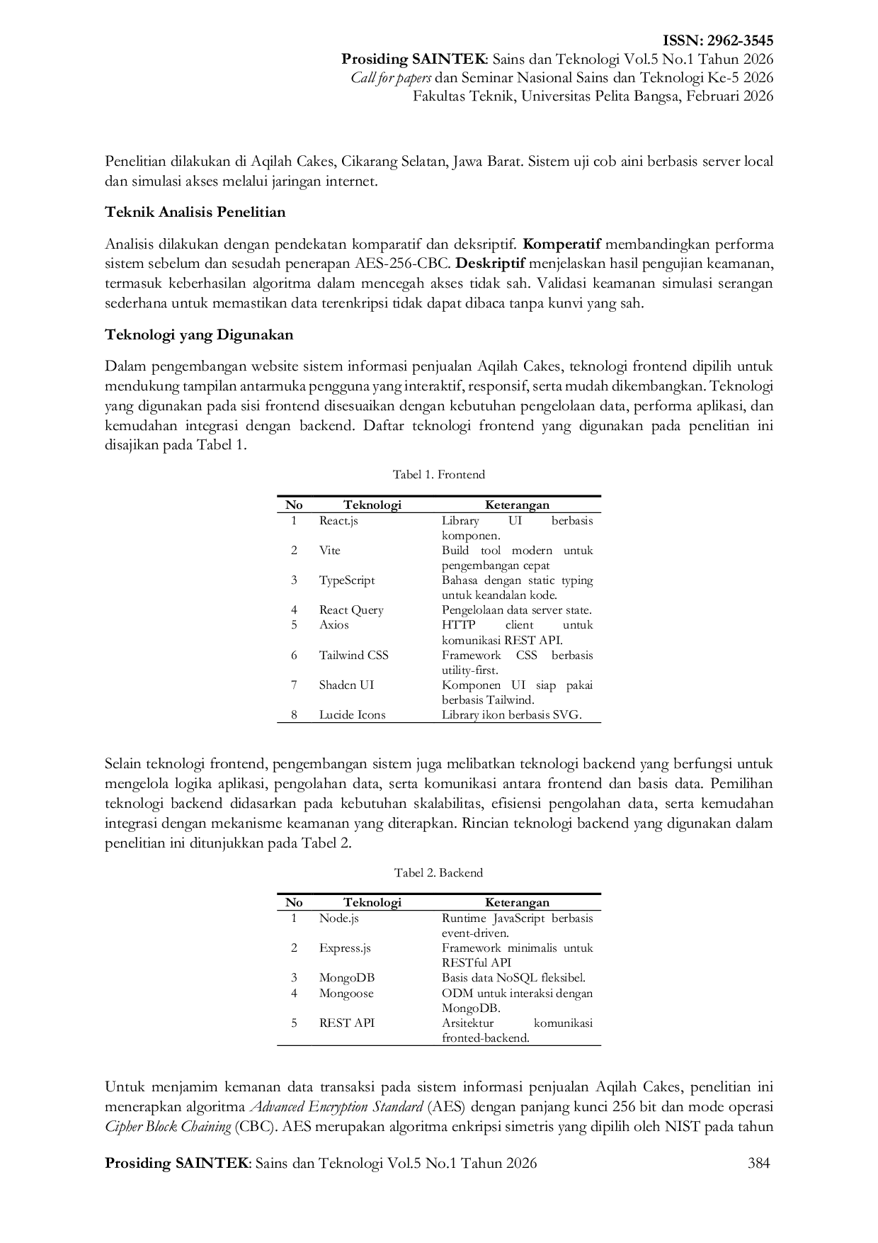 JURIS Penerapan Algoritma Enkripsi AES 256 CBC pada Sistem Informasi Penjualan Website Aqilah Cakes Kecamatan Cikarang Selatan