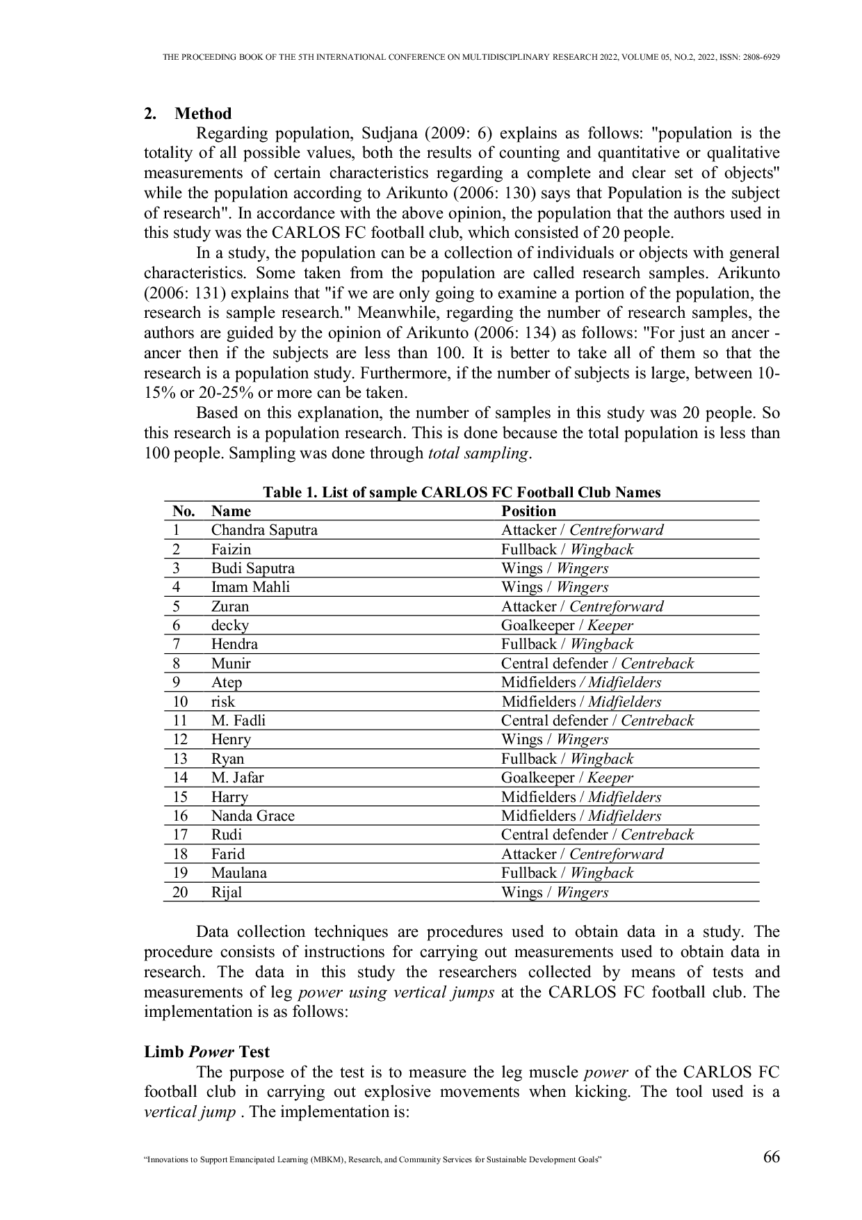 JURIS The Relationship between Limb Power with Distance Kick Soar Far Using The Inner Feet Side in Carlos FC Football Club Aceh Besar