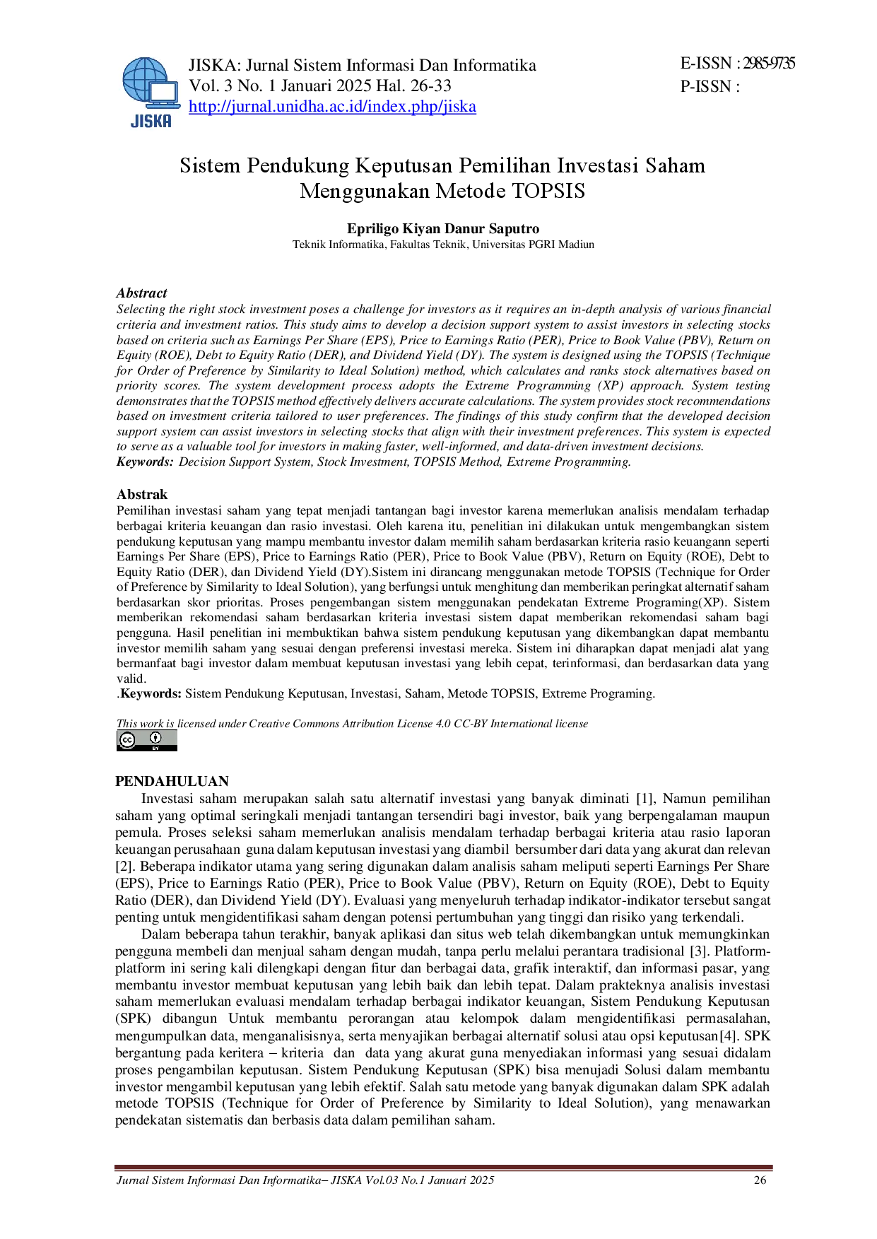 juris Sistem Pendukung Keputusan Pemilihan Investasi Saham Menggunakan Metode TOPSIS