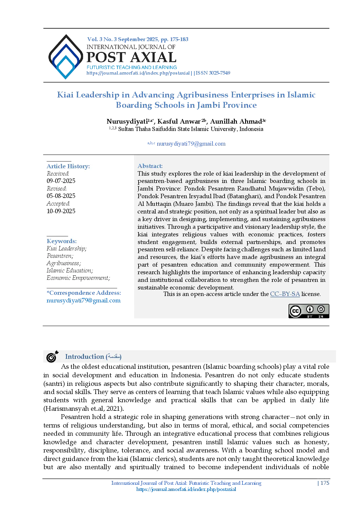 juris Kiai Leadership in Advancing Agribusiness Enterprises in Islamic Boarding Schools in Jambi Province