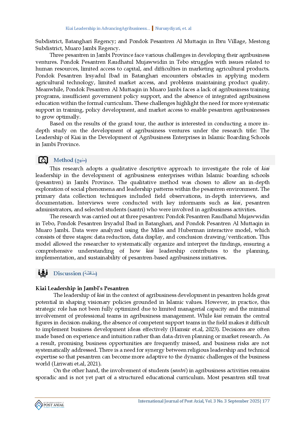 juris Kiai Leadership in Advancing Agribusiness Enterprises in Islamic Boarding Schools in Jambi Province