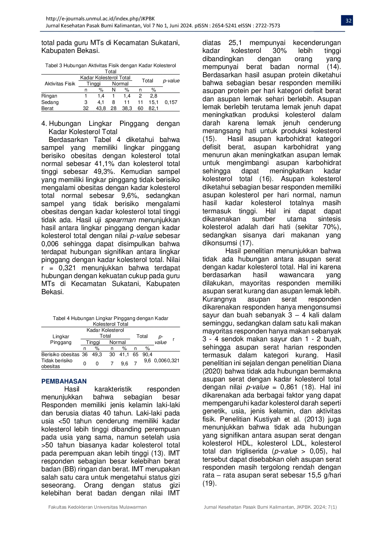 JURIS The Relationship between Fiber Intake Physical Activity and Waist Circumference with Total Blood Cholesterol Levels Case Study of MTs Teachers in Sukatani District