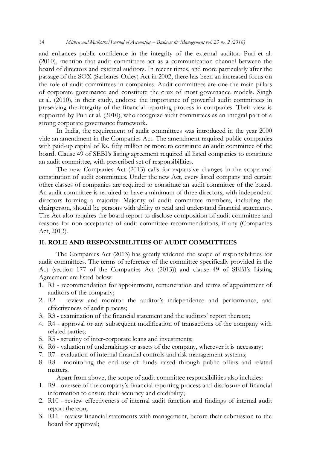 JURIS Significance of Audit Committee Roles in India A Study of Auditors Perception Using Analytic Hierarchy Process