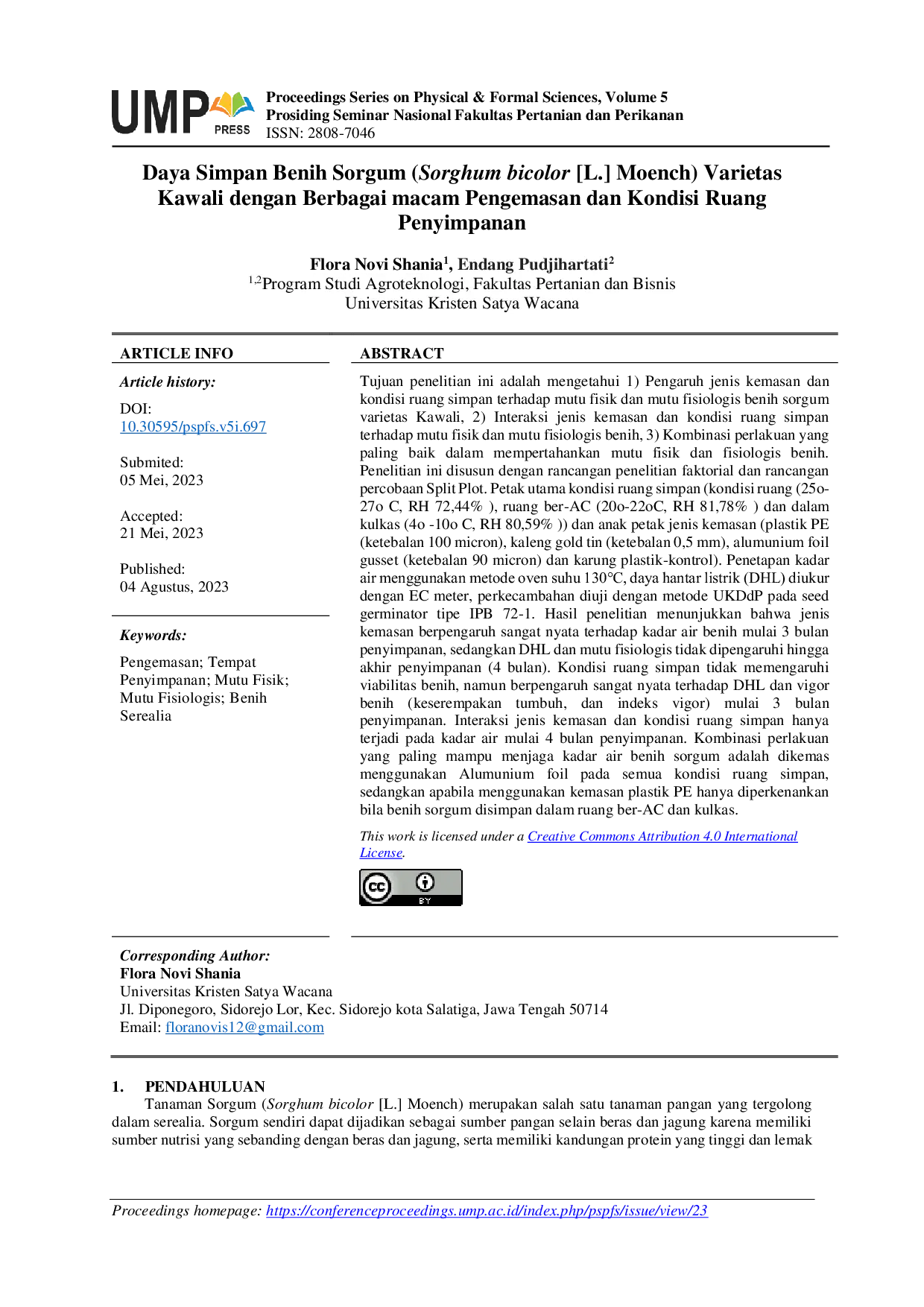 JURIS Daya Simpan Benih Sorgum Sorghum bicolor L Moench Varietas Kawali dengan Berbagai macam Pengemasan dan Kondisi Ruang Penyimpanan