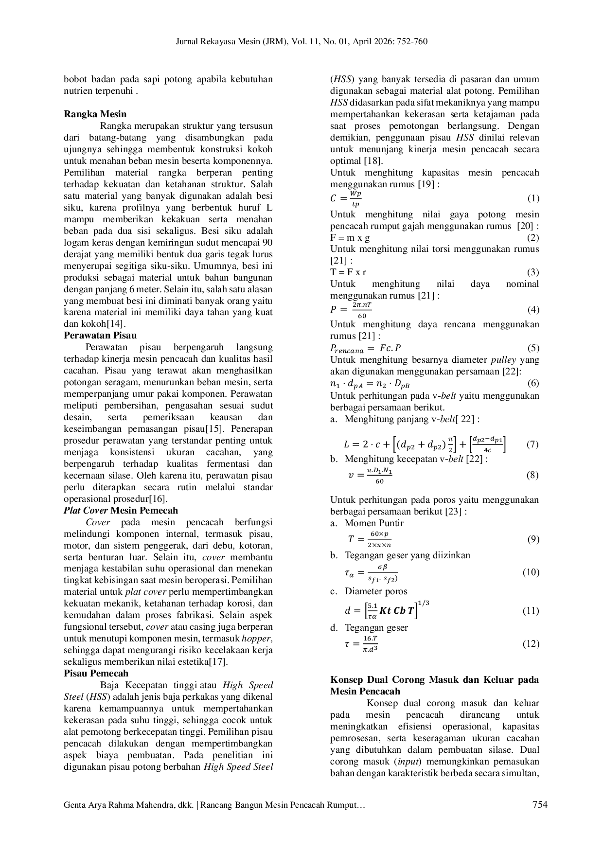 JURIS Rancang Bangun Mesin Pencacah Rumput Gajah untuk Proses Pembuatan Silase Pakan Ternak Sapi