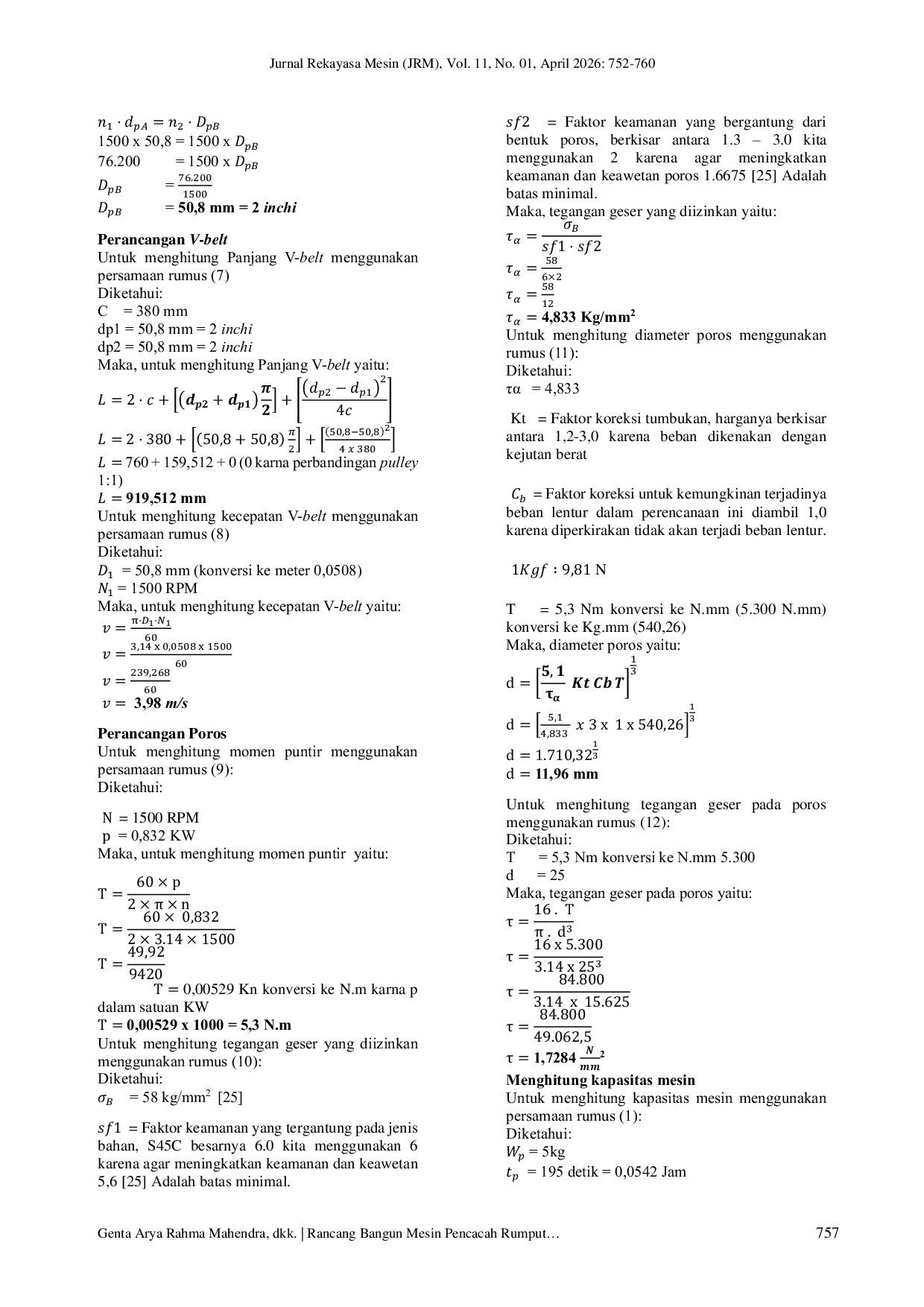 JURIS Rancang Bangun Mesin Pencacah Rumput Gajah untuk Proses Pembuatan Silase Pakan Ternak Sapi