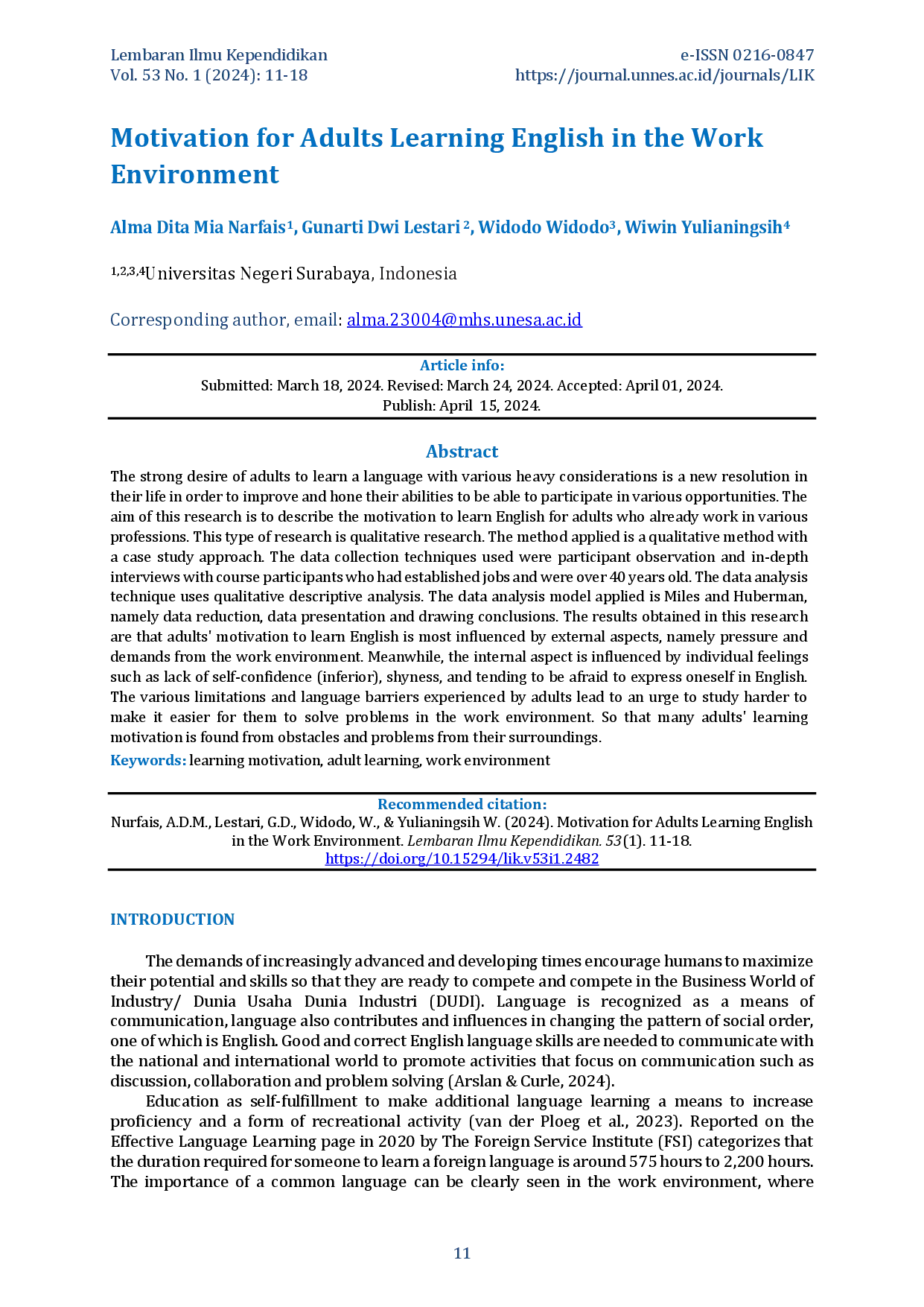 juris Motivation for Adults Learning English in the Work Environment
